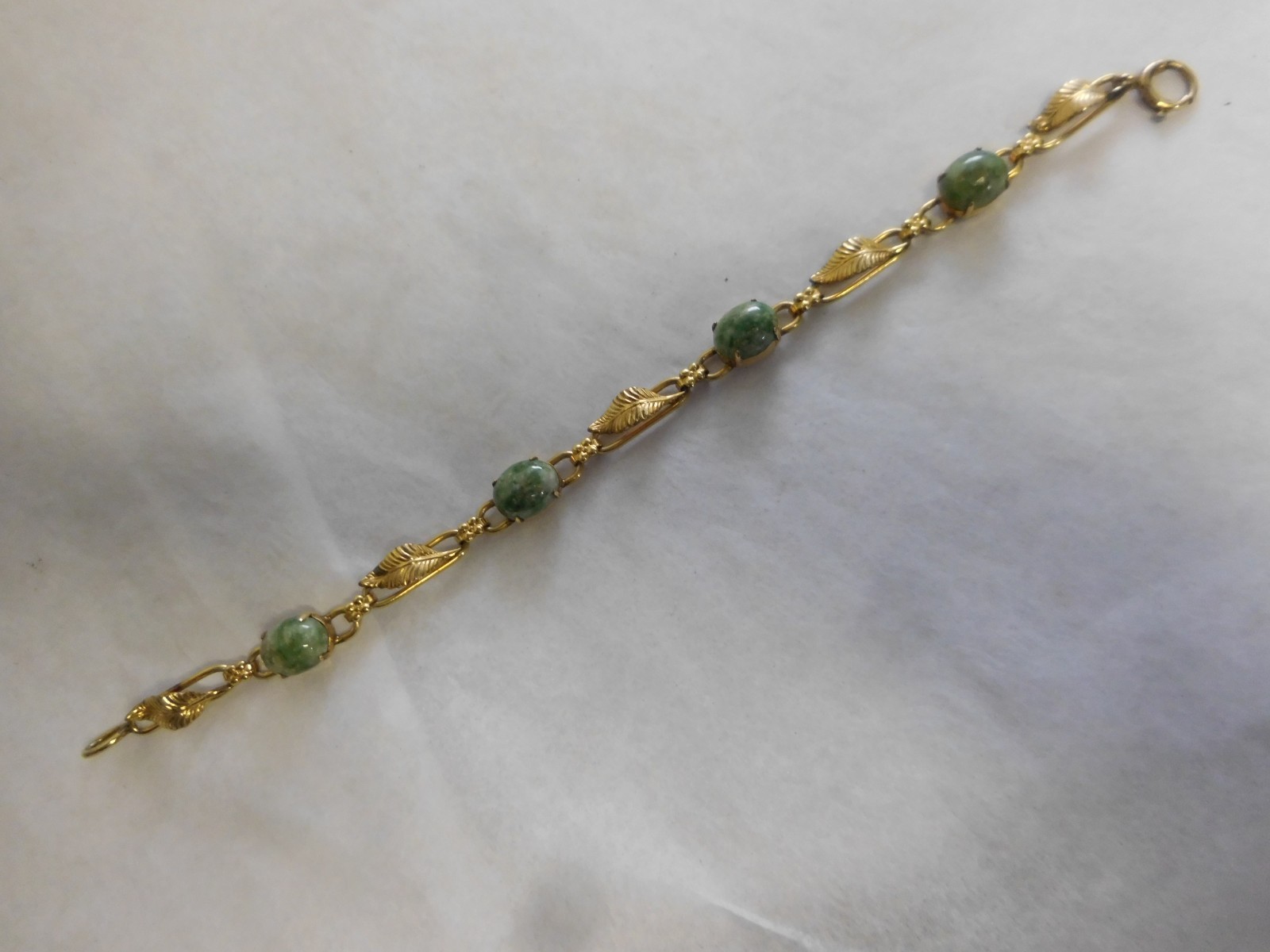 W E RICHARDS WRE 1/20 12K GOLD FILL BRACELET 7 1/4″ GREEN MOSS AGATE & LEAVES