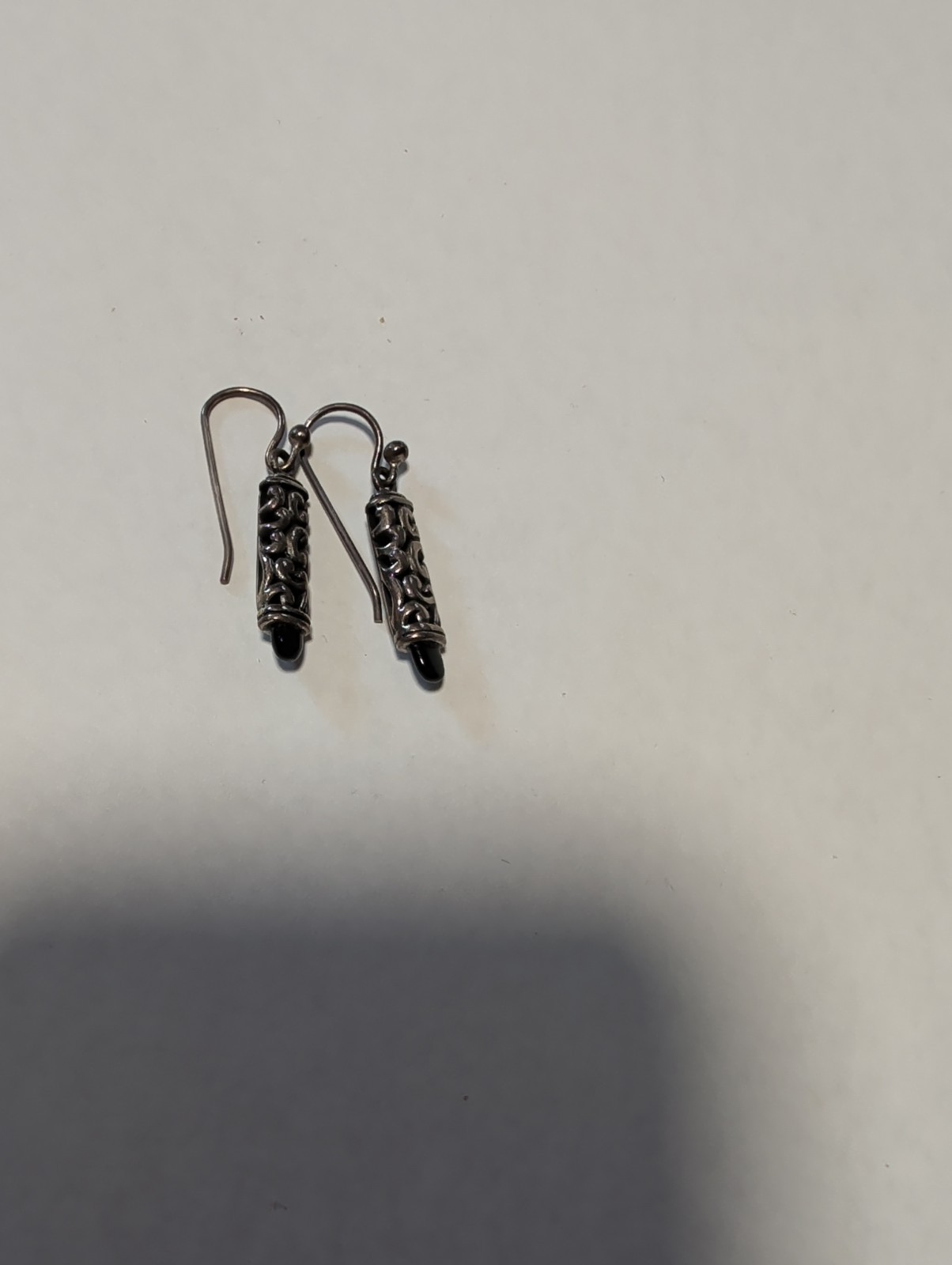 Vintage Barse Sterling Silver Earrings Onyx Stones Drop Dangle Filagree 925