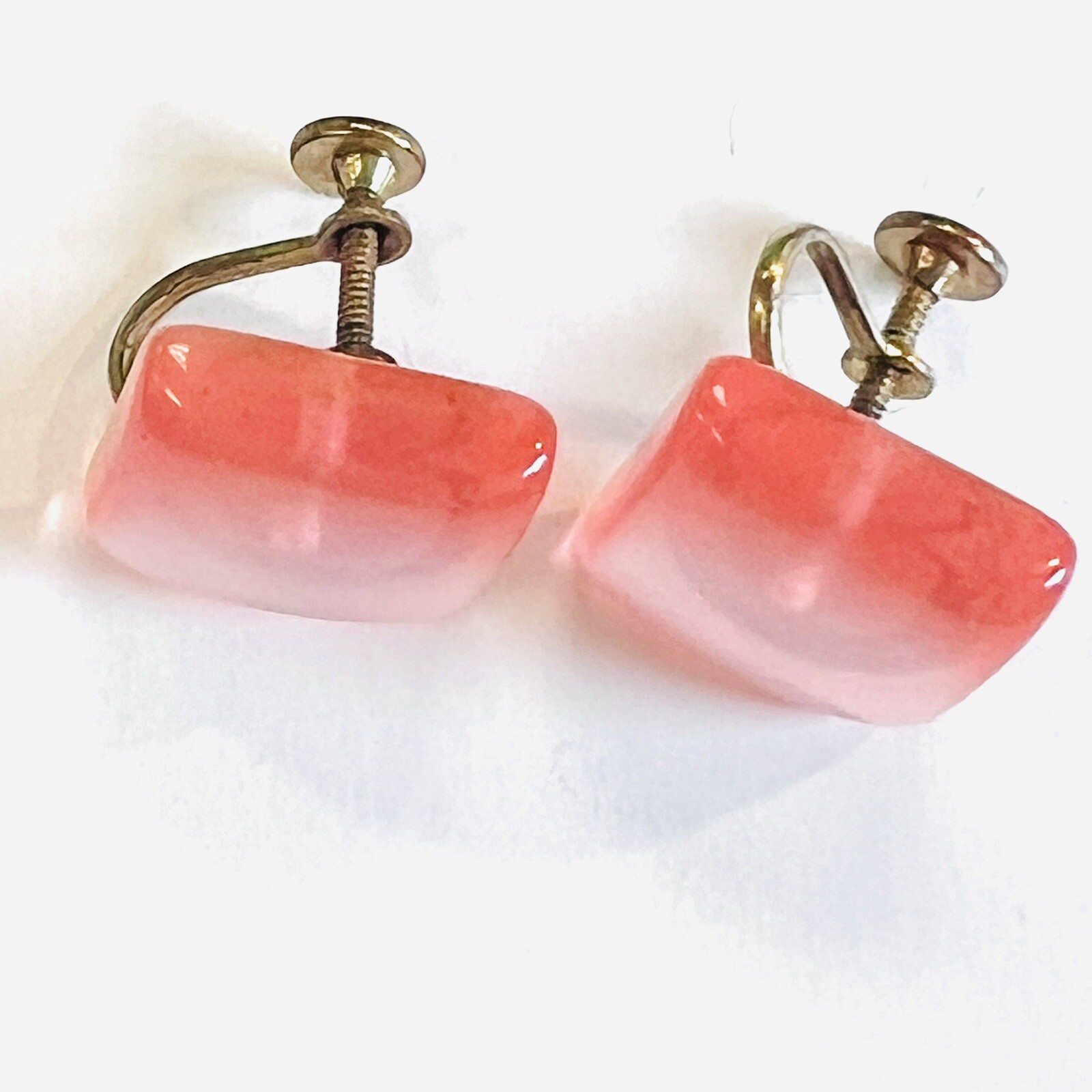 Vintage Translucent Lucite Acrylic Screw Post Earrings 1950s, Estate, Bright
