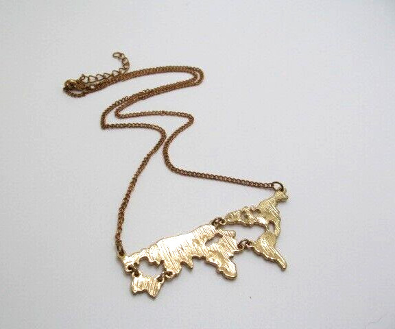 Vintage Yellow Gold Tone Curb Link World Map Link Chain Necklace