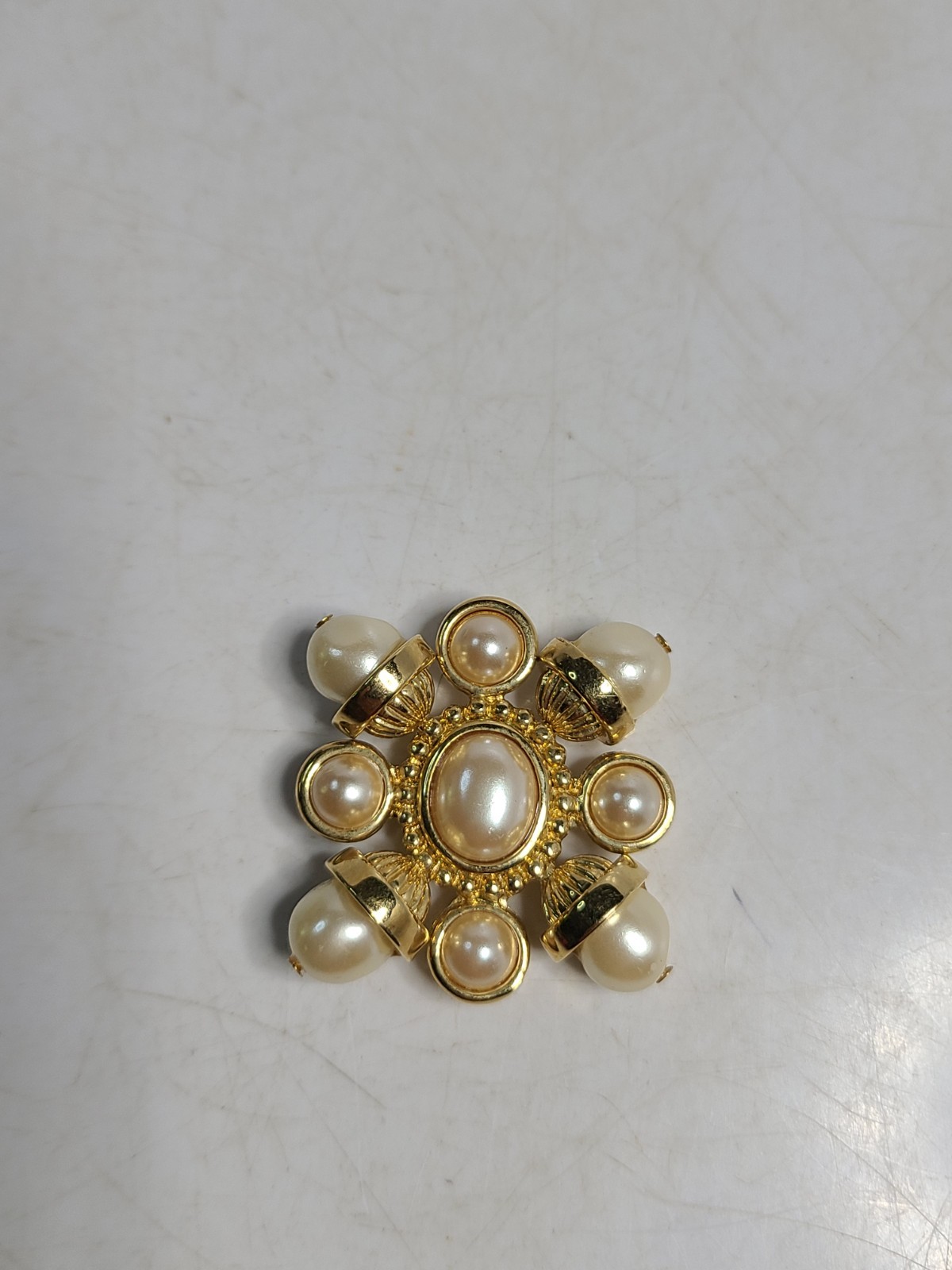 Vintage Signed 1 1/2 Inch St. John Pearl Maltese Cross Brooch
