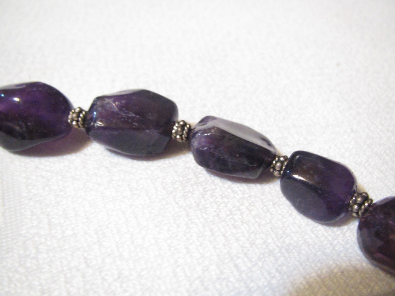BEAUTIFUL 18″ VINTAGE ARTISAN STERLING SILVER CHUNKY AMETHYST BEAD NECKLACE