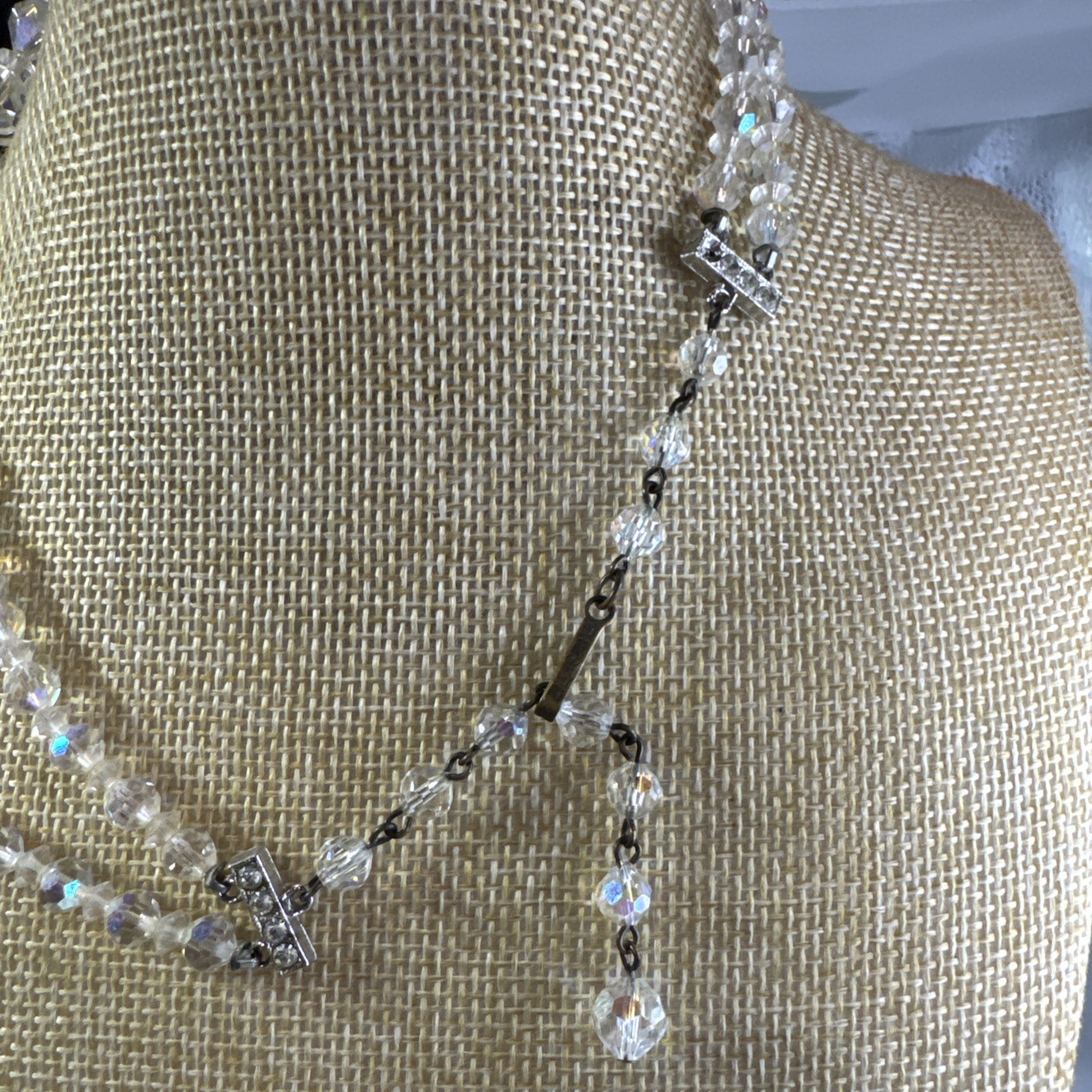 LAGUNA Crystal Faceted Aurora Borealis 2 Strand Necklace 14.5-17.5”