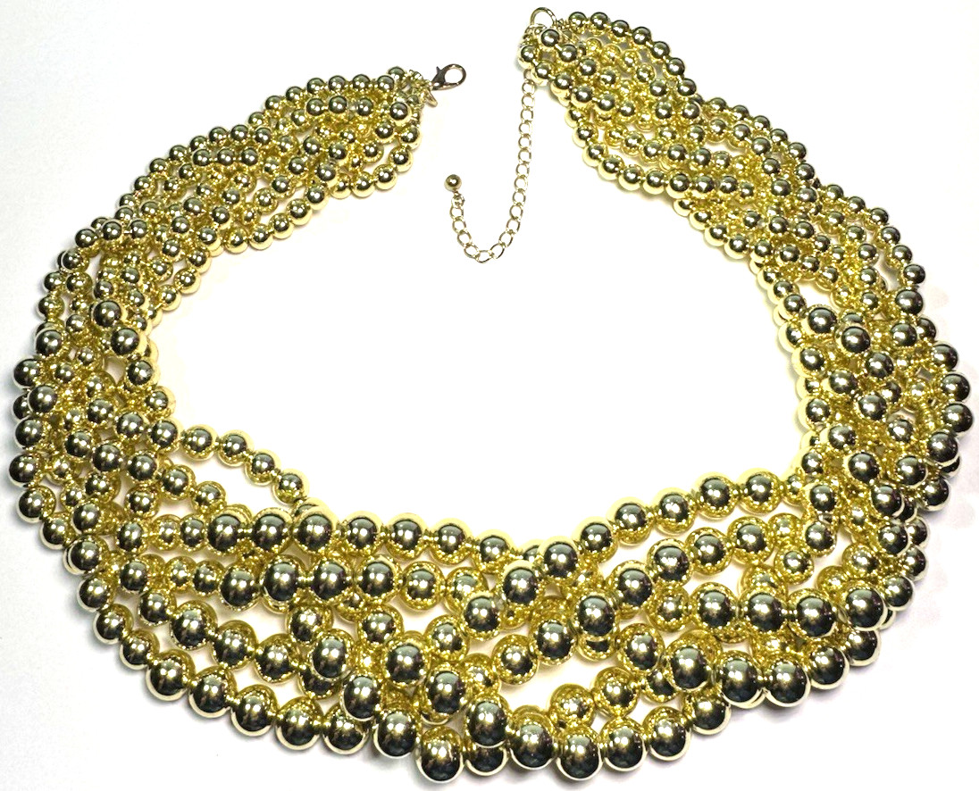 Vintage Jewelry Necklace Gold Multi Strand Wrap Bead Beaded Bib Chunky 63