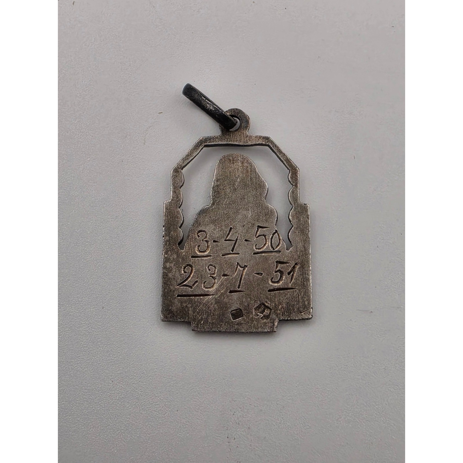 Vintage Silver Religious Saint Pendant Arch Medallion Engraved 1950 1951 Charm