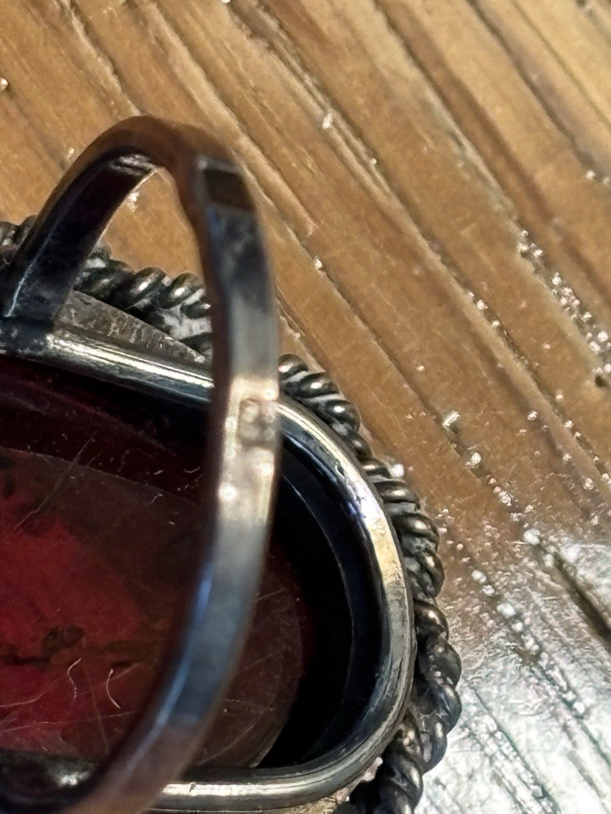 Vtg. HALLMARKED 925 Head Facing Right STERLING SILVER AMBER RING Hand Made 7.75