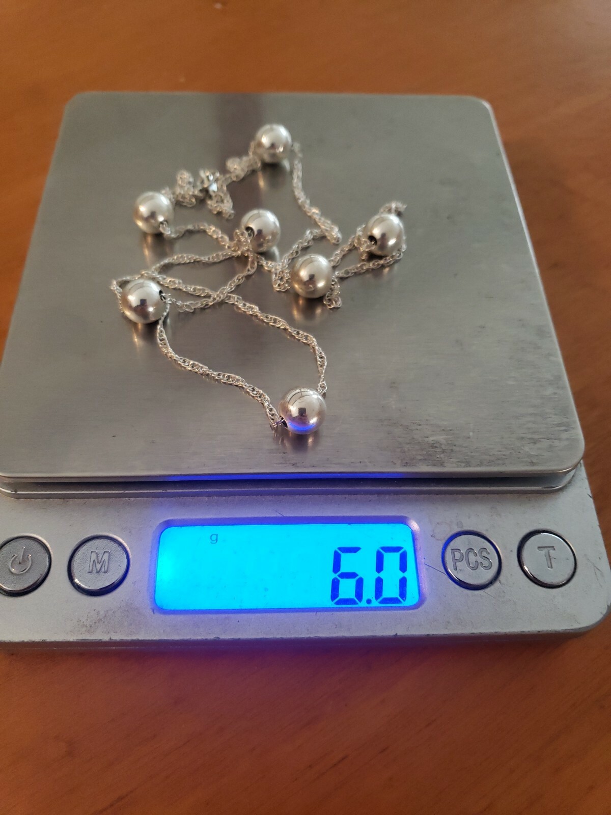 VINTAGE STERLING SILVER 23.5 IN 8MM BALLS BEADS MODERNIST NECKLACE