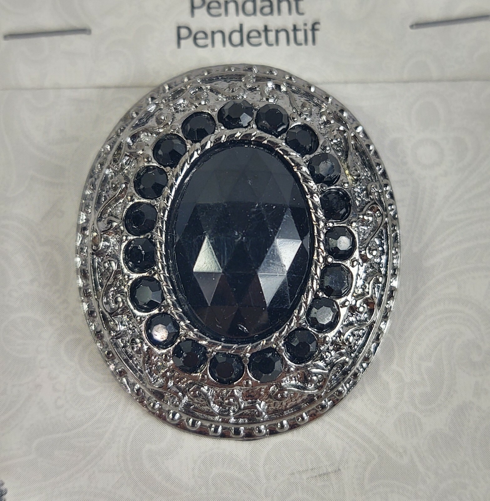 Vtg New Old Stock Black Lace Pendant Women’s Costume Jewelry Metal Black Jewels