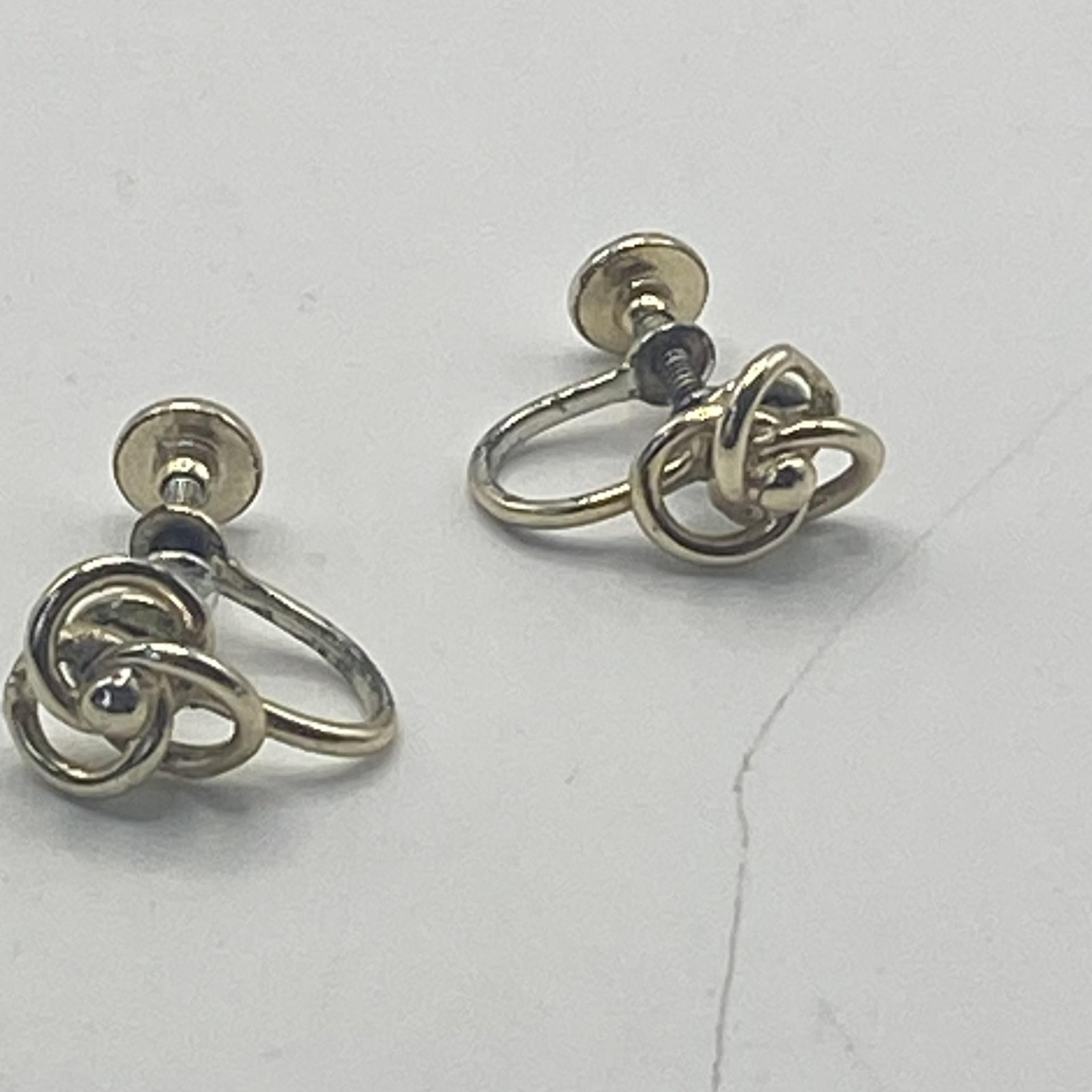 Vintage Gold Tone Love Knot Screw Back Earrings Womens angle Jewelry