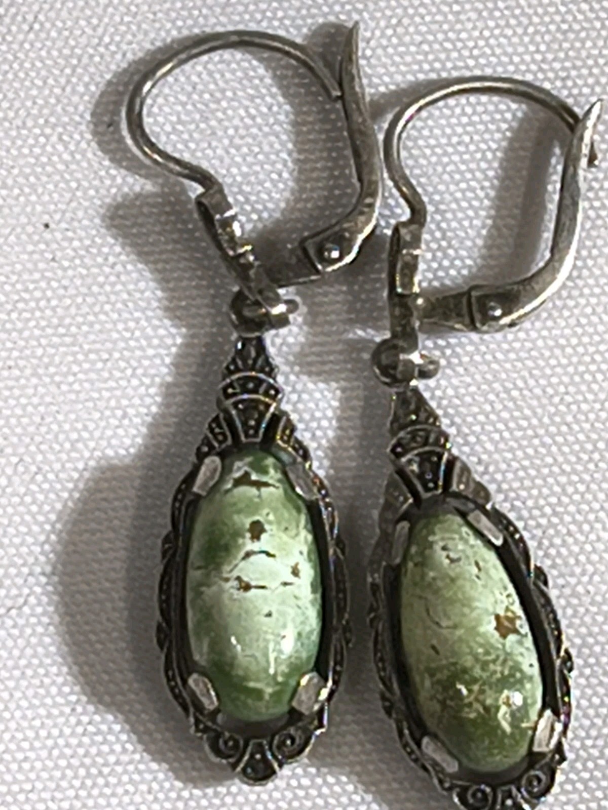 Antique Victorian Sterling Marcasite And Not Sure About The Stone Dangle Earring