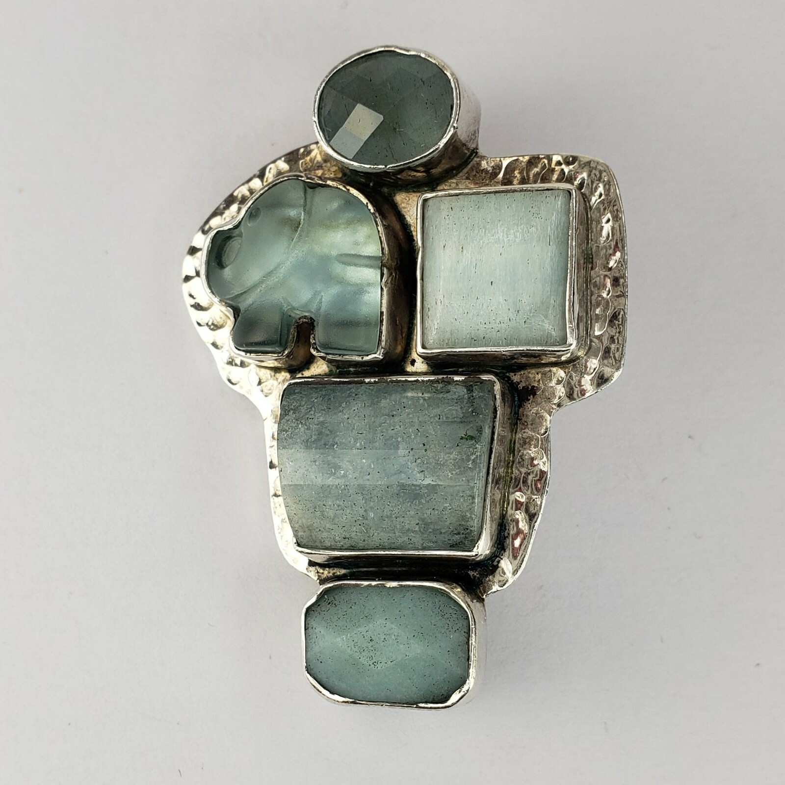 Amy Kahn Russell Sterling Silver AKR Handmade Carved Amazonite Pendant Brooch