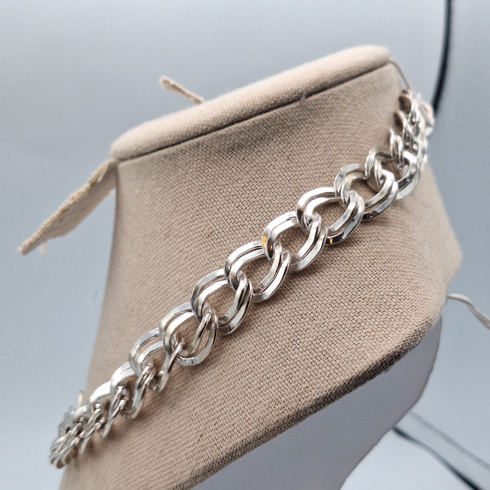 Crown Trifari Metal Double Link Chain Necklace Silver Tone 18″