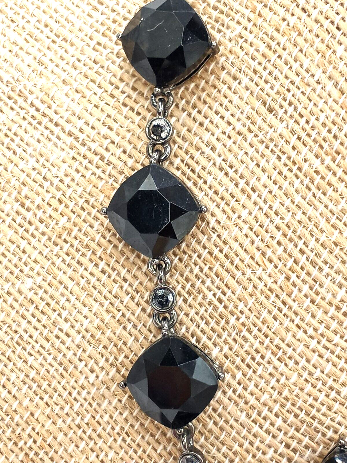 Beautiful Crown Trifari Black Acrylic Faceted Stone Y-Drop Necklace
