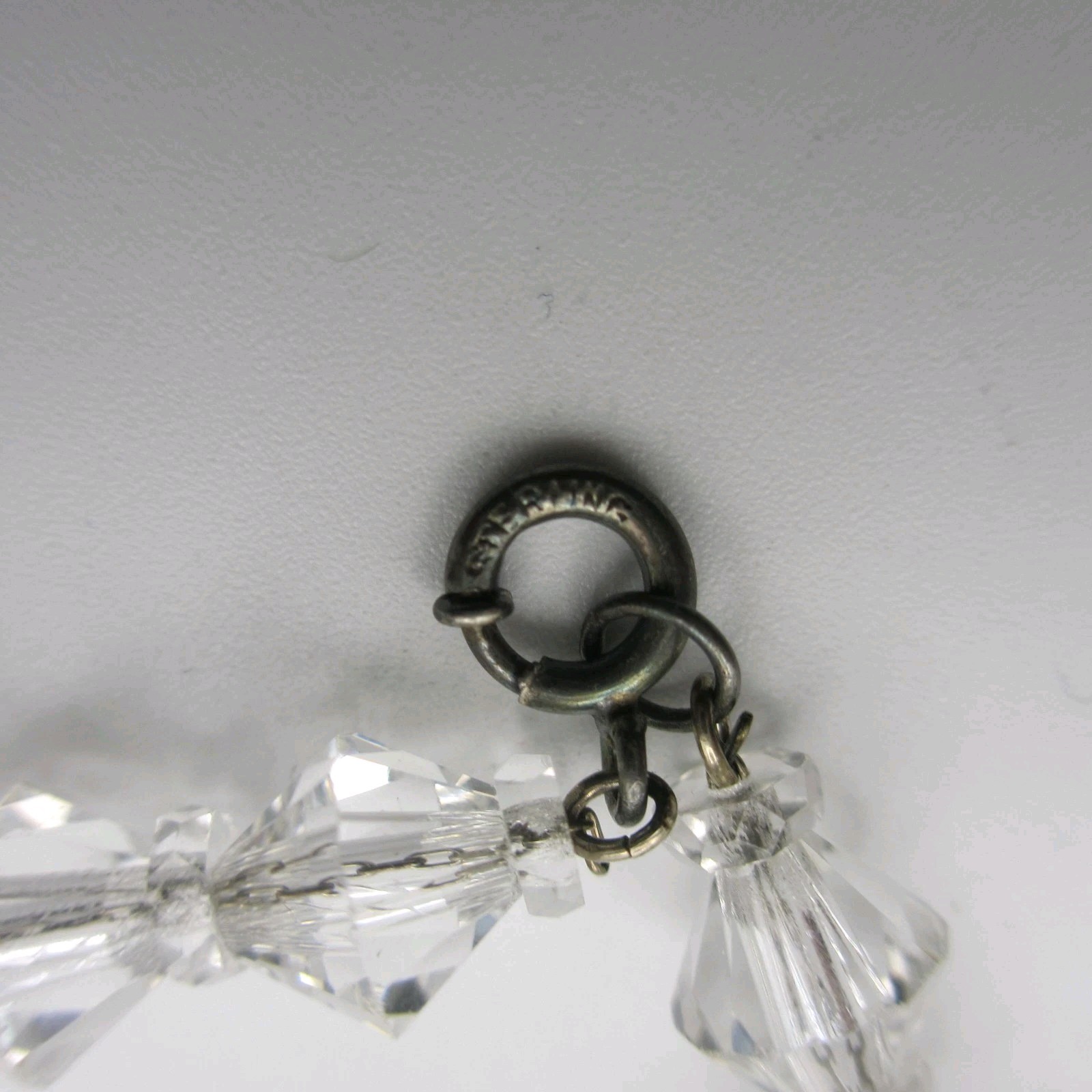 Vintage AB Crystal Necklace Bicone Beads Sterling Clasp 20 Inch