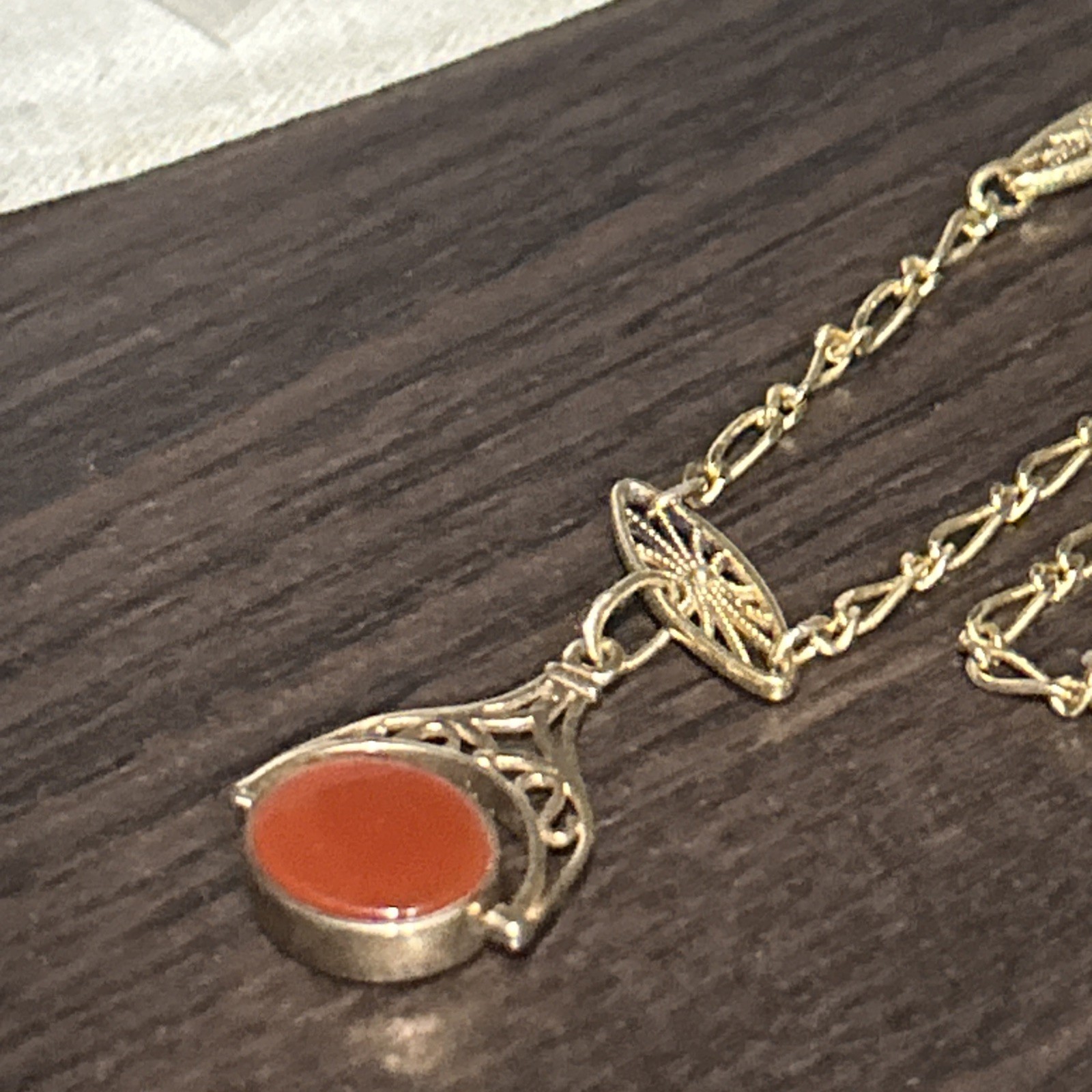 Vintage Birmingham 9ct 375 Gold Fob Onyx Bloodstone Spinner GF French Necklace