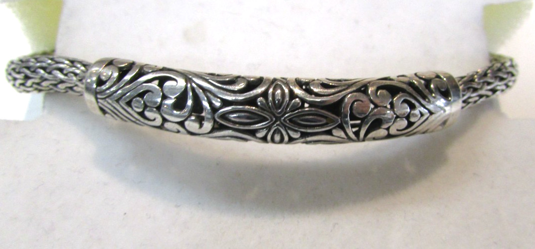 Vintage Sterling Silver Annika Witt ATI ID Bali Woven Wheat Spiga Bracelet 7.5″