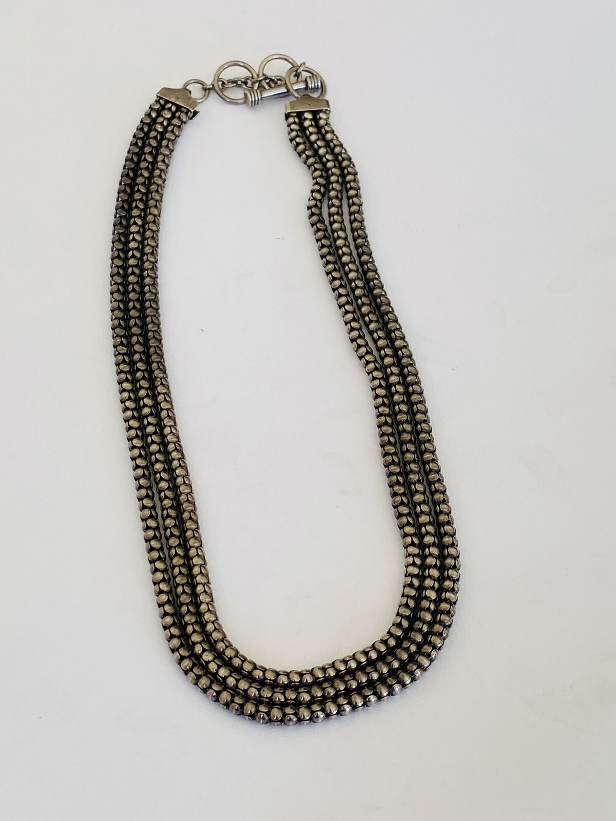 Vintage Italy Sterling Silver 3-Strands Popcorn Chain Toggle Necklace 36-Grams
