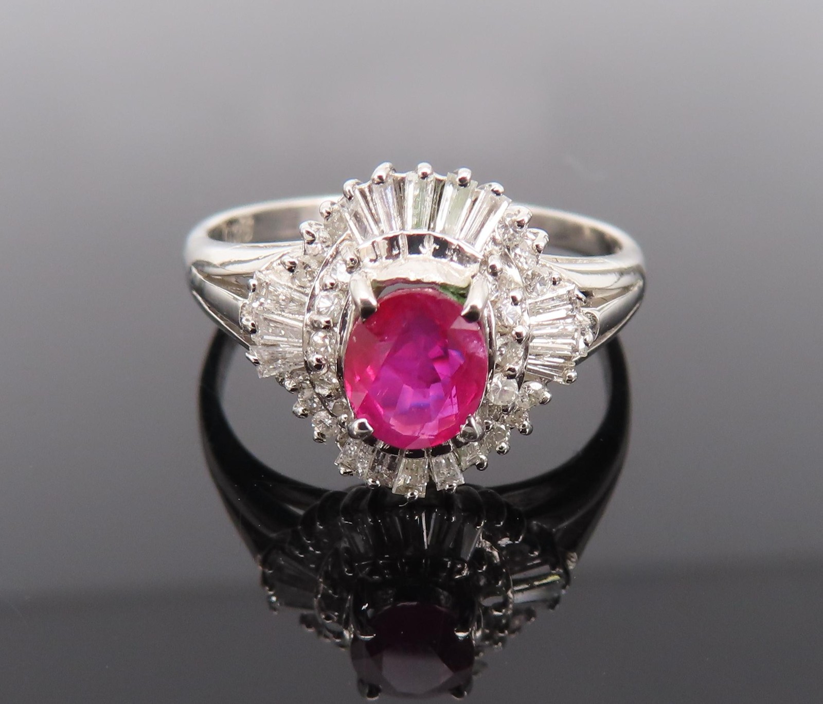 Fine 0.77ct Intense Red Ruby & 0.35ct Diamond Platinum Cocktail Ring Size 6.75