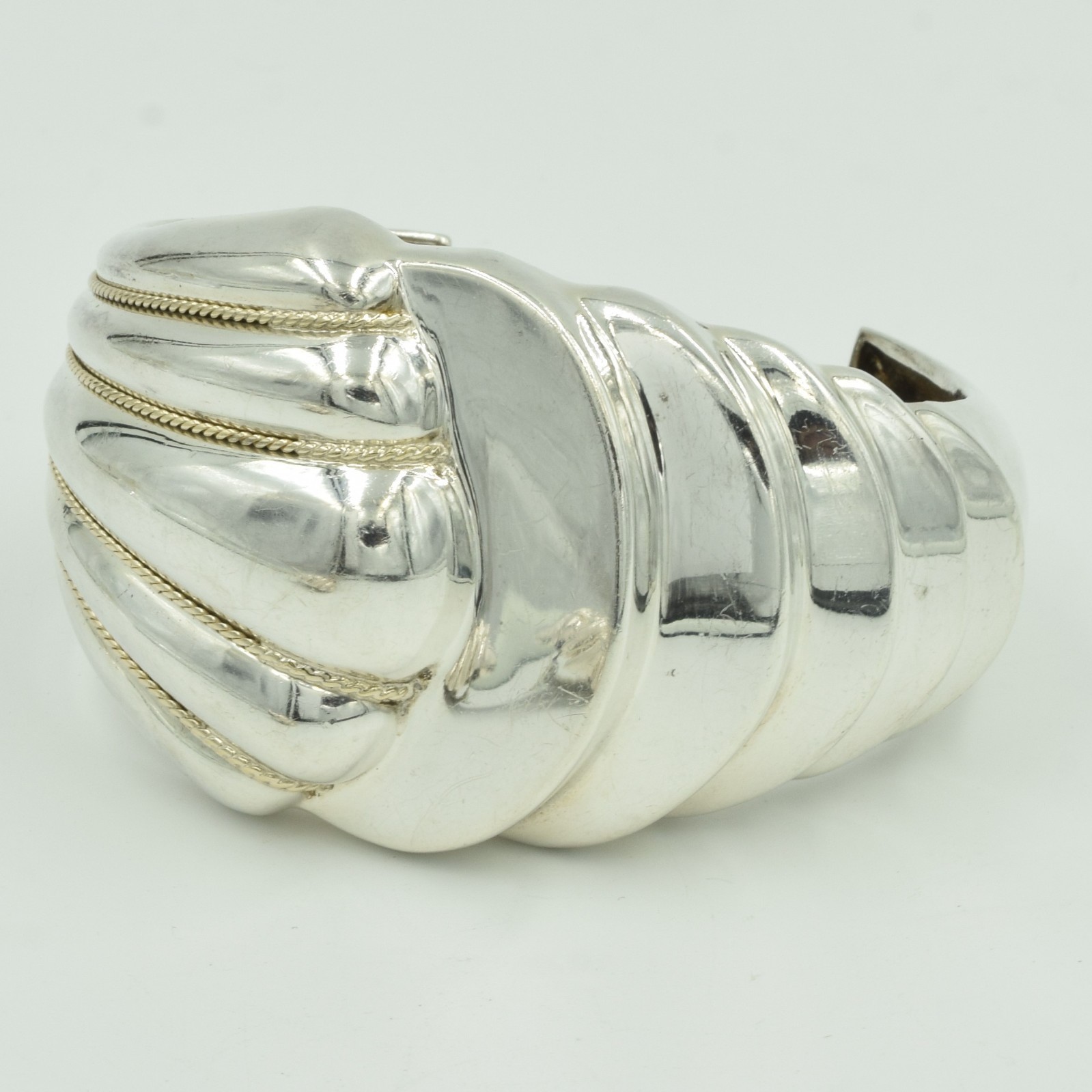 Sterling Silver Yellow Gold Cuff Bracelet Earring Set Chunky 14K BIG Signed DND