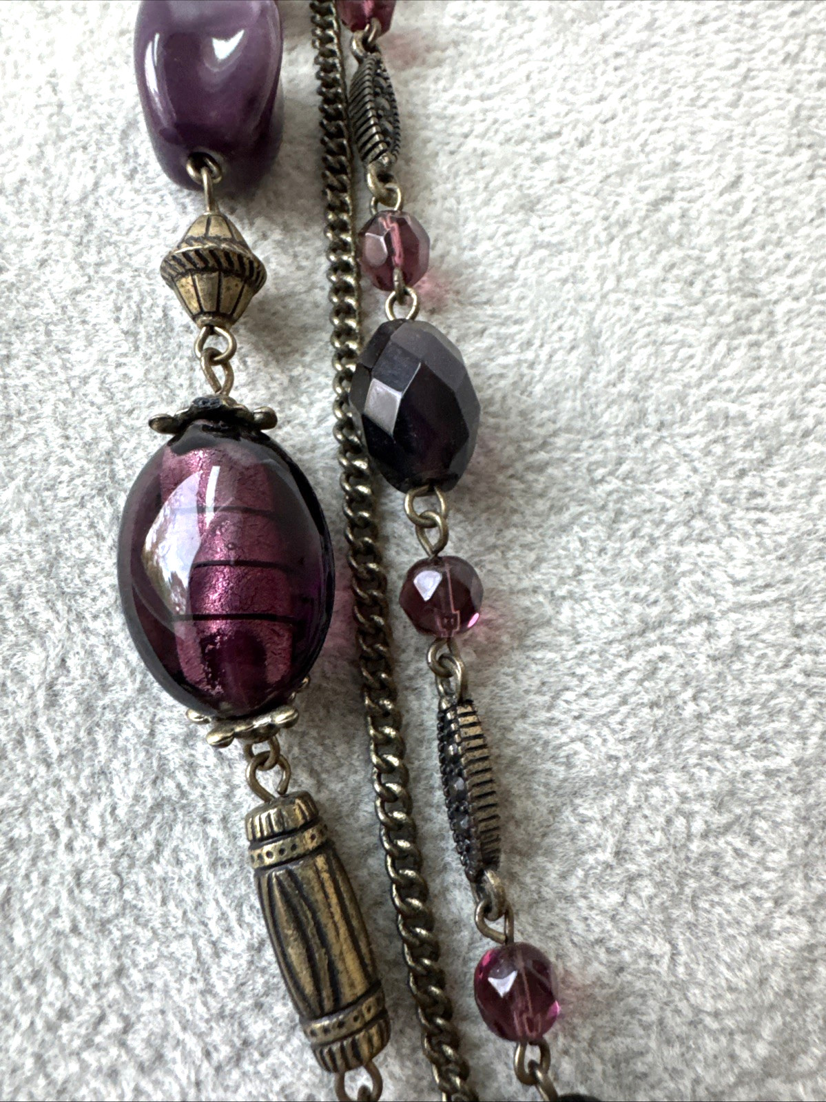 Plum Layer Victorian Revival chain Necklace Metal Jewelry Goth Glass Ceramic