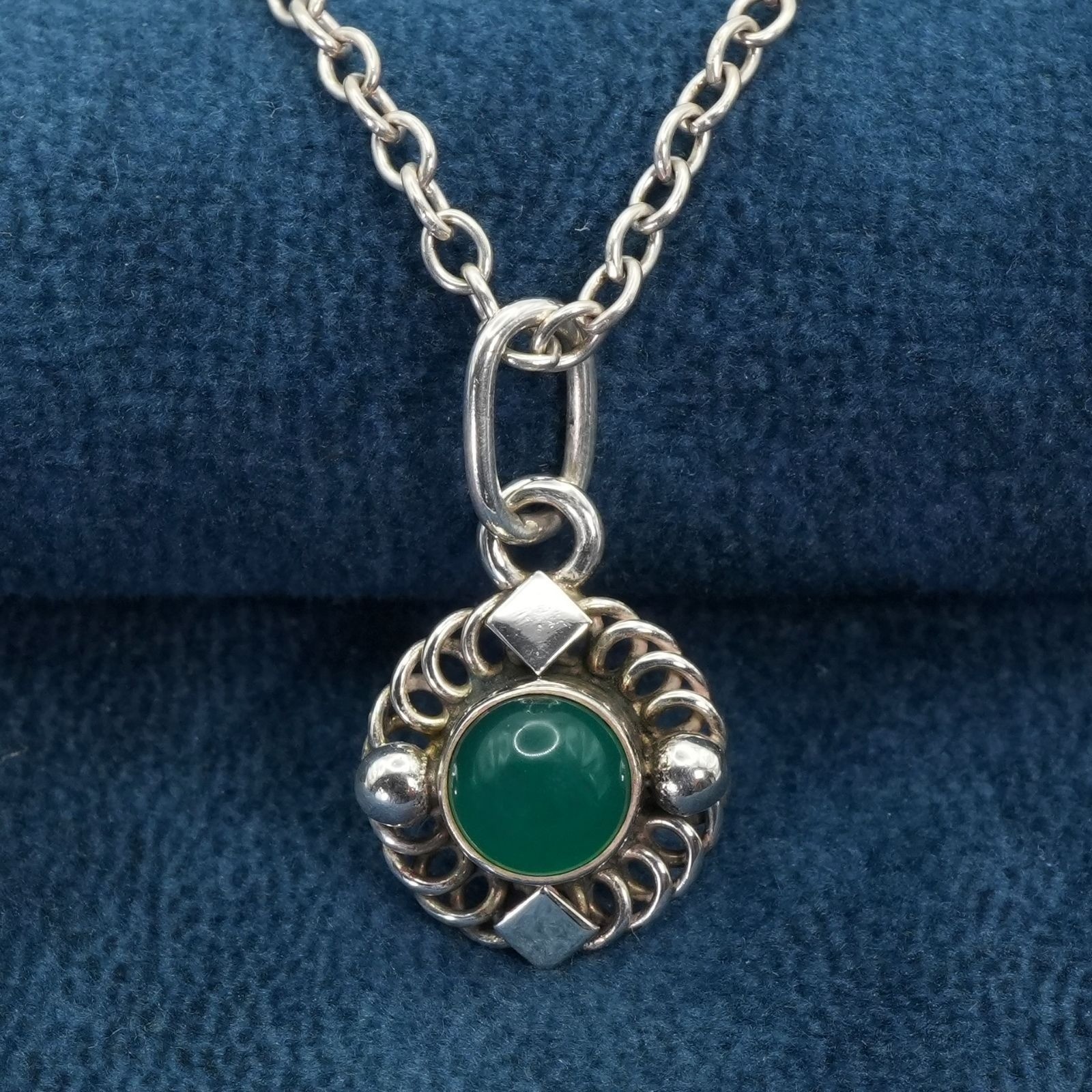 Georg Jensen No.38 Necklace Silver 925 Green Chalcedony Pendant Vintage Denmark
