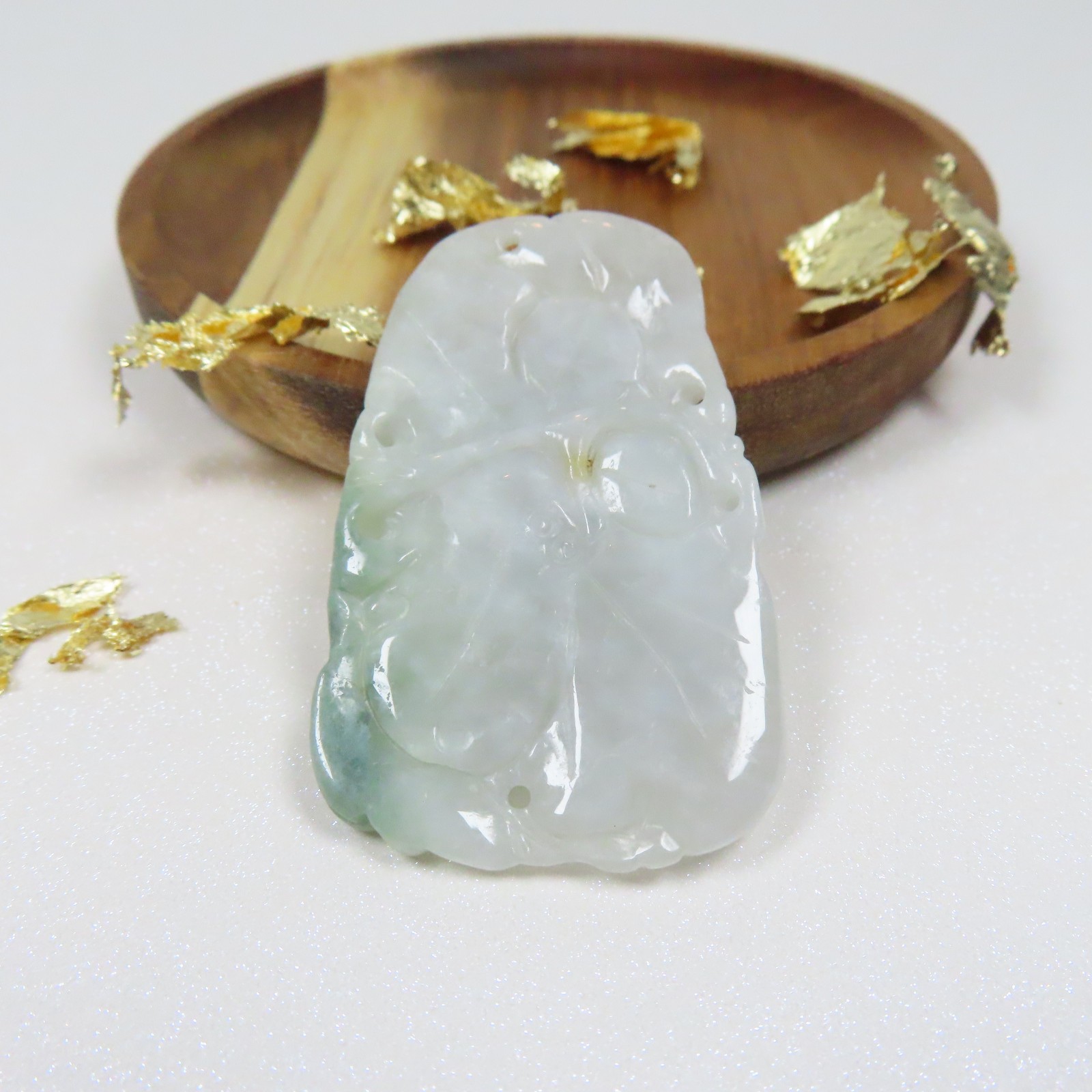 Vintage Chinese Carved Green White Jadeite Pendant