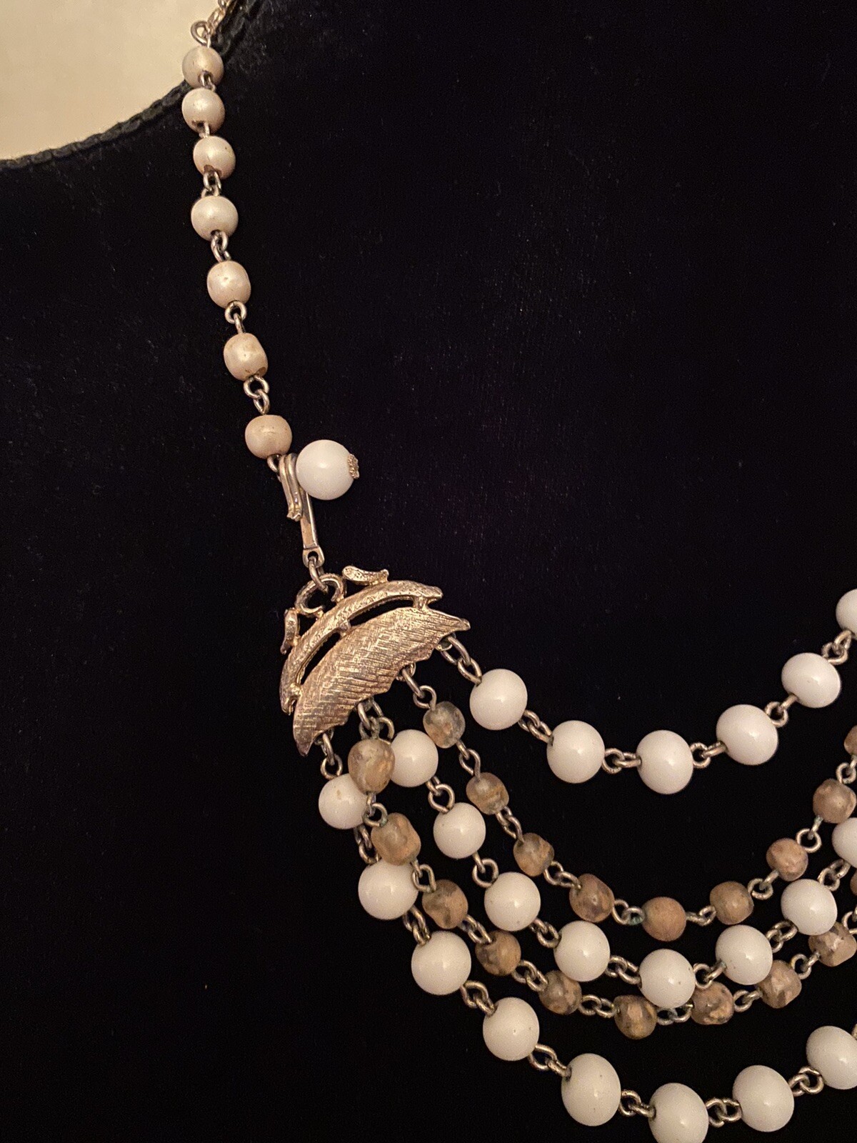 Vtg Multi Strand Gold White Champagne Crystal Faceted Bead Necklace 19”