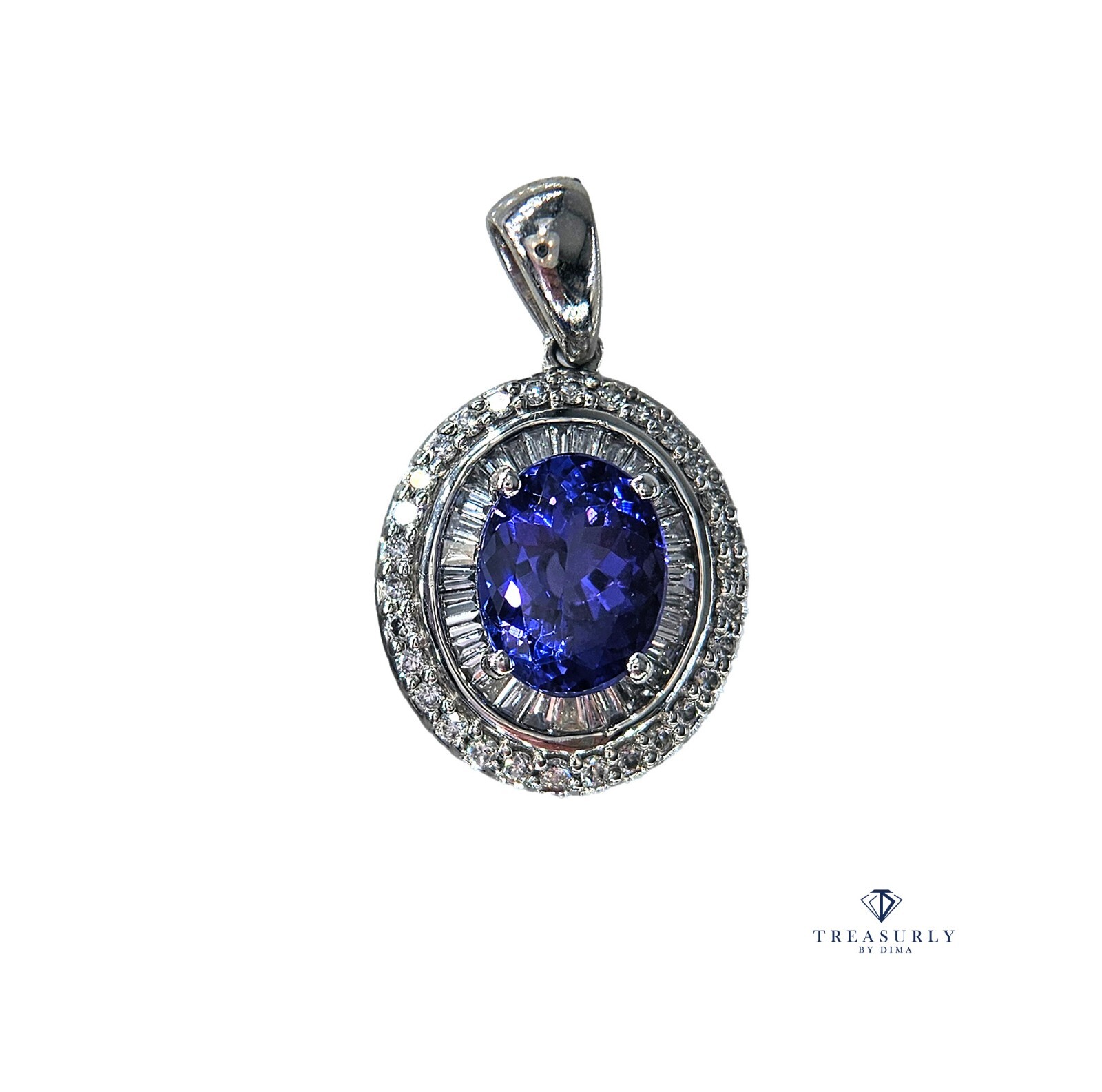 Rhapsody AAAA OVAL Tanzanite E-F VS Baguettes Diamonds 3.45ctw Platinum Pendant