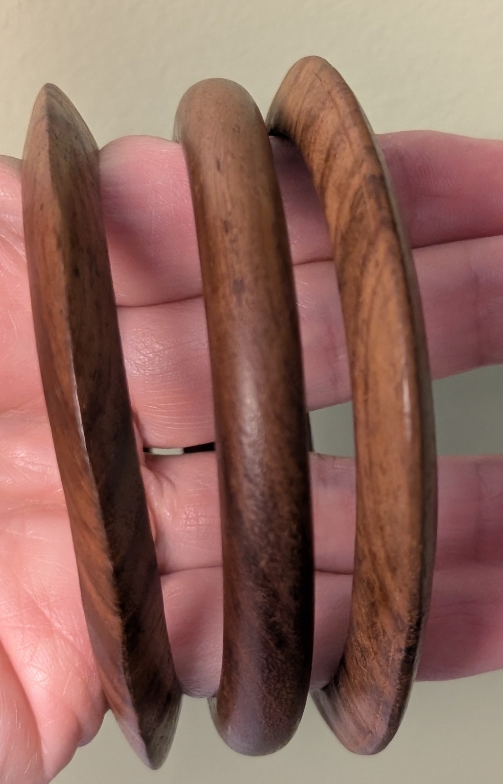 Vintage Wooden Dark Brown Bangle Bracelets Different Shaped Lot of 3 Boho Chic