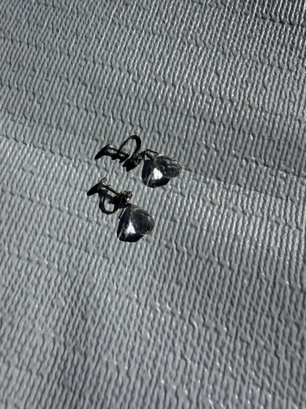 Vintage Faceted Crystal Teardrop Screw Back Earrings | Drop Earrings