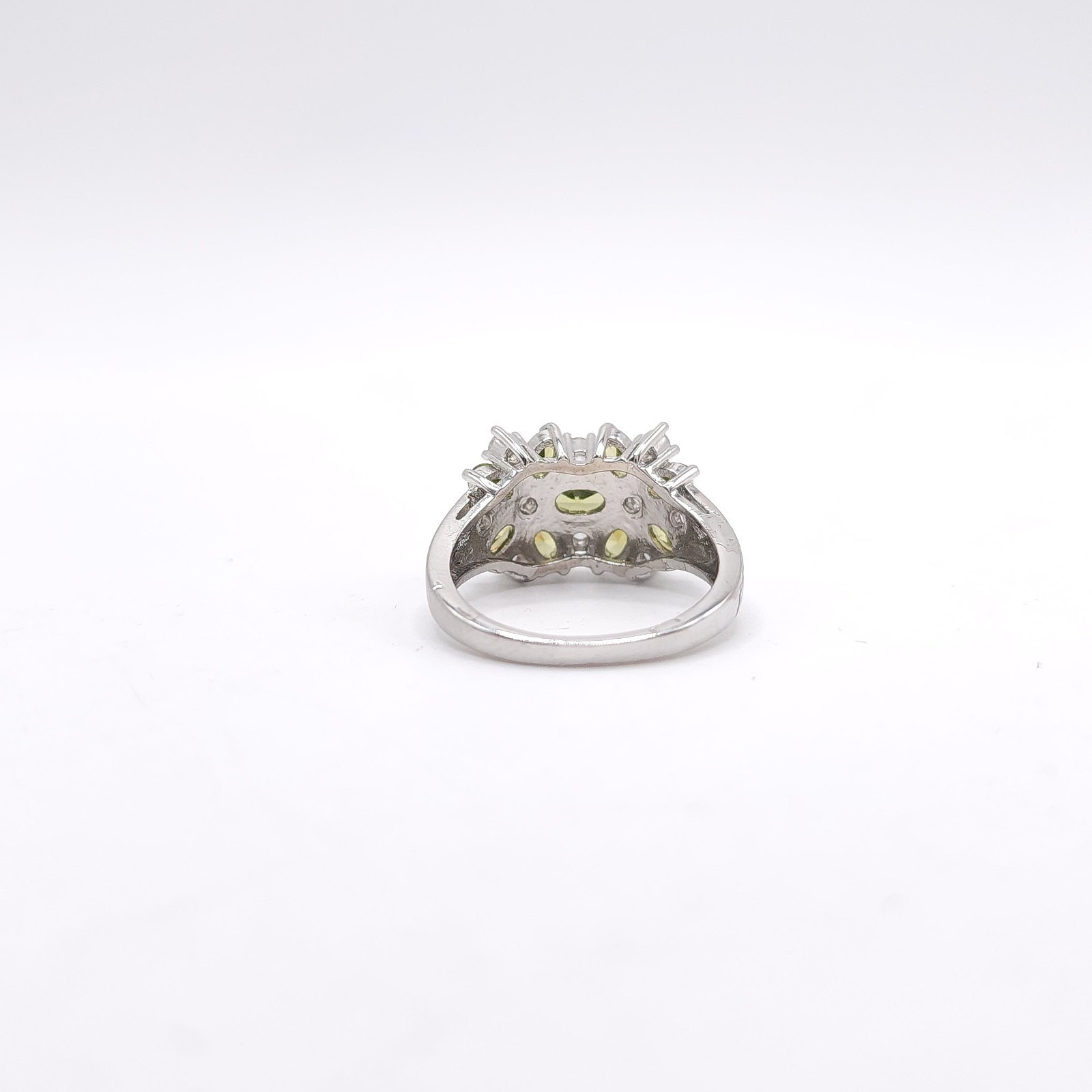 Sterling Silver 925 Green CZ Floral Cluster Ring Daisy Statement Vintage