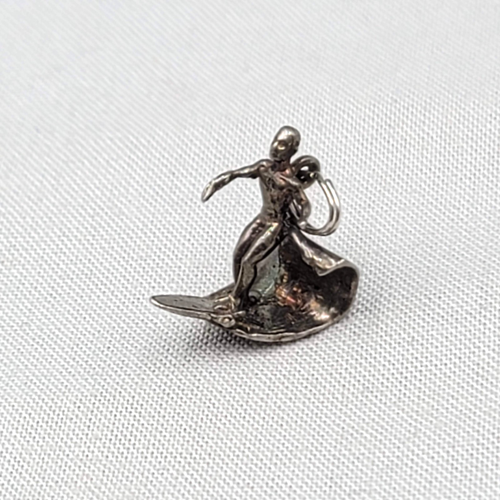 Vintage Male Surfer Wave Sterling Silver Bracelet Charm Pendant 3/4″