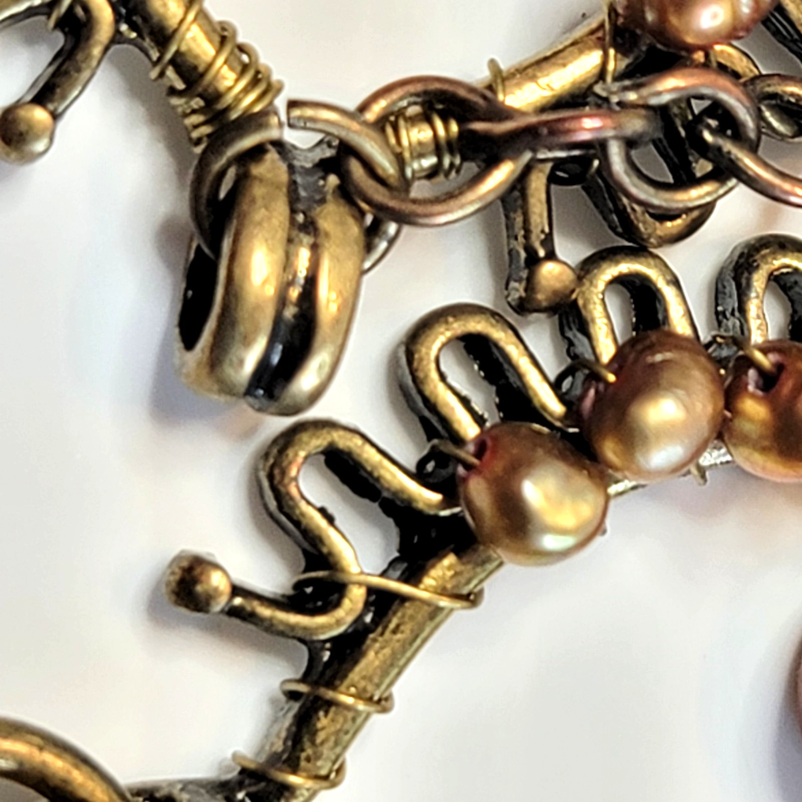 Vintage Coldwater Creek Goldstone and Pearls Bronze Tone Bib Festoon Necklace