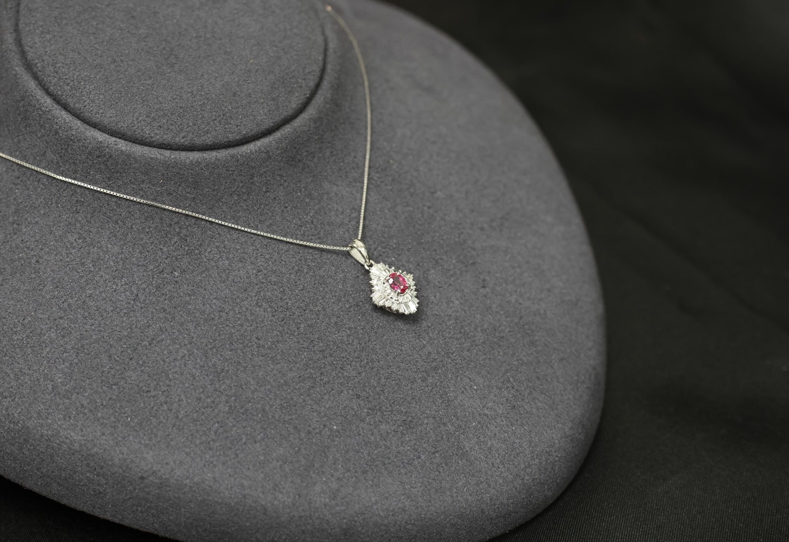 Fine 0.35ct Intense Red Ruby & 0.06ct Diamond 16 Inch Platinum Necklace, 4.29g
