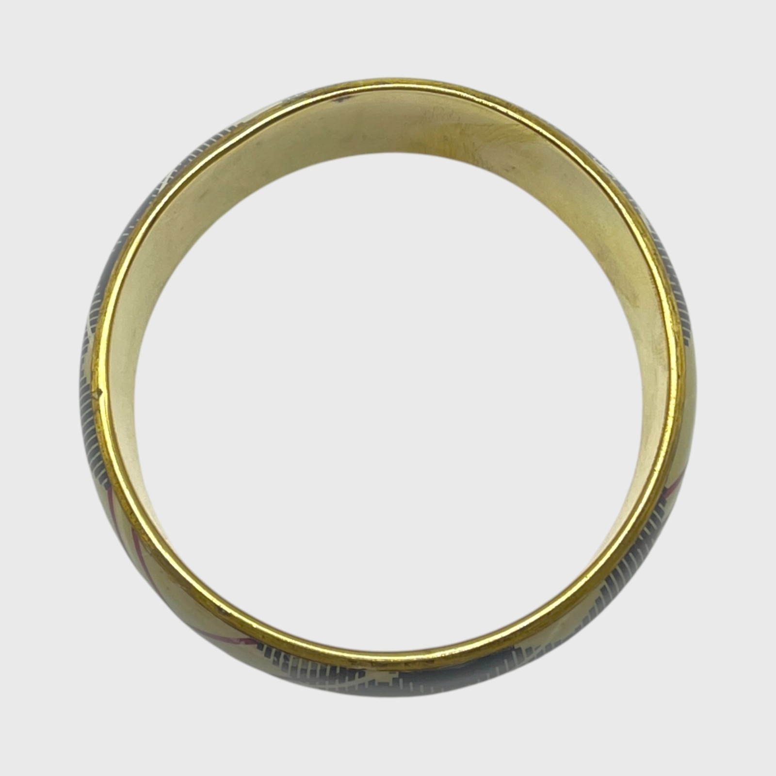 VTG Brass Bracelet Bangle Plaid Resin Metal Gold Tone Wide Chunky Prep Jewelry