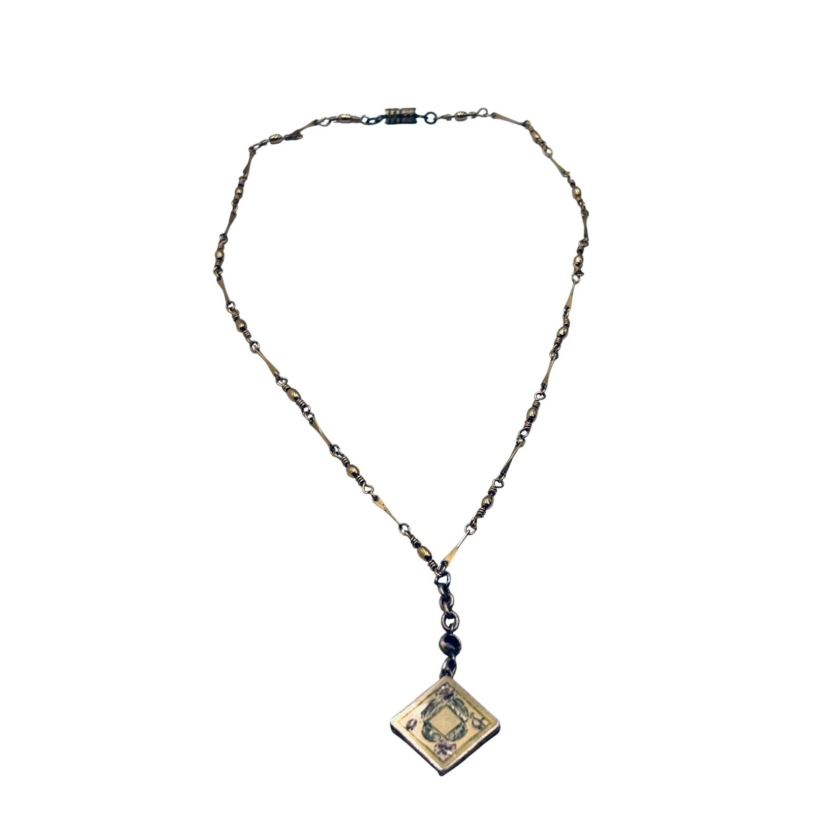 Antique VICTORIAN watch fob on a Victorian necklace Etched Bar Link Chain