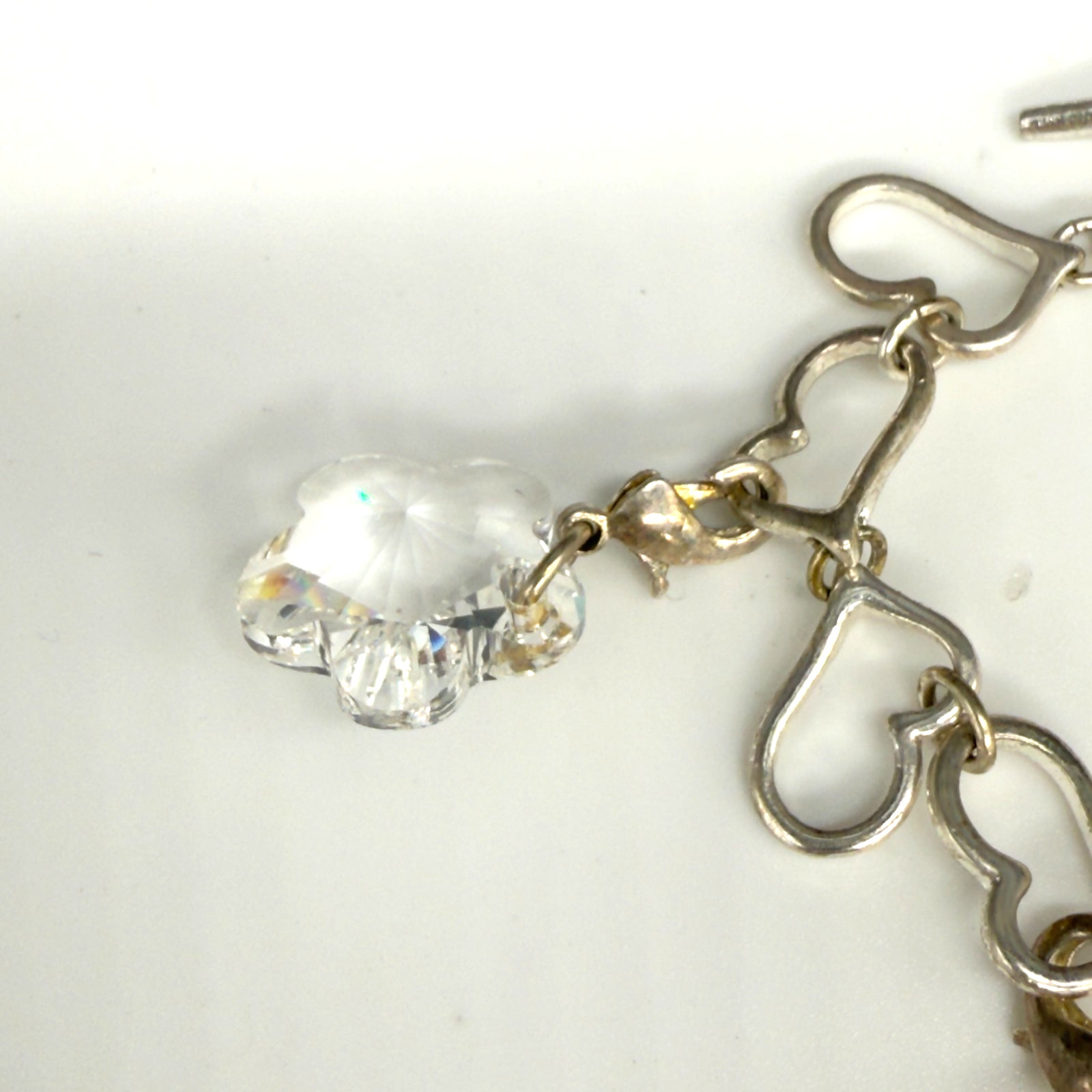 Heart Charm Bracelet Silver Tone Links Crystal Charms Enamel Size 6
