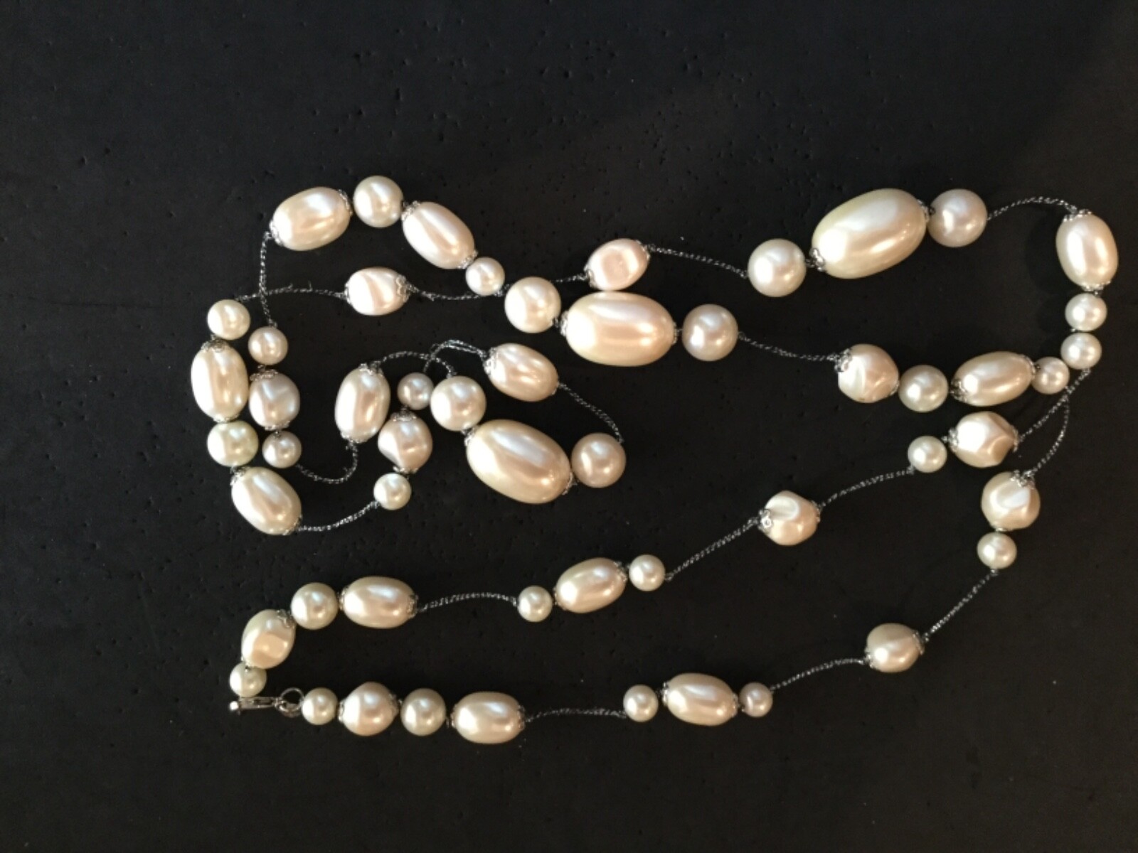 Rare VTG Monet Long Faux BaroquePearl Different Sizes & Shapes Necklace 44”