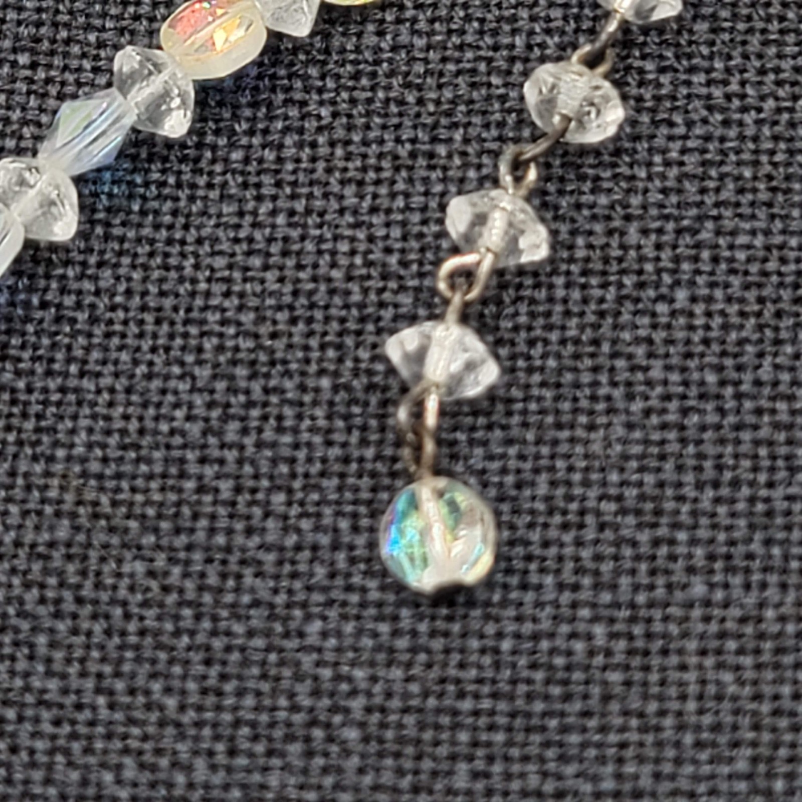 Vintage Aurora Borealis AB Bead Necklace Estate Costume Jewelry 15″