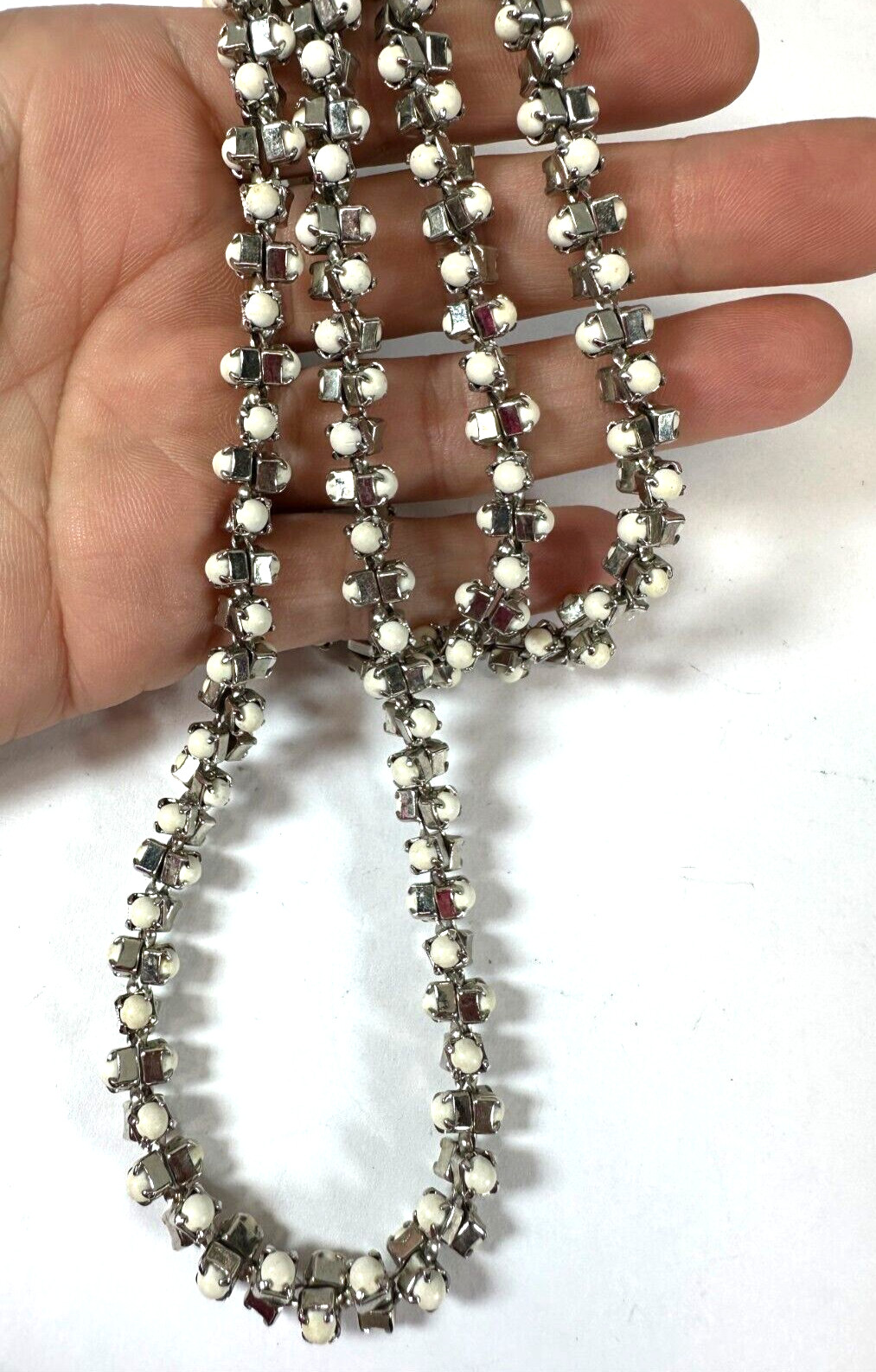 Vintage Necklace Popcorn Chain White Bead Chunky