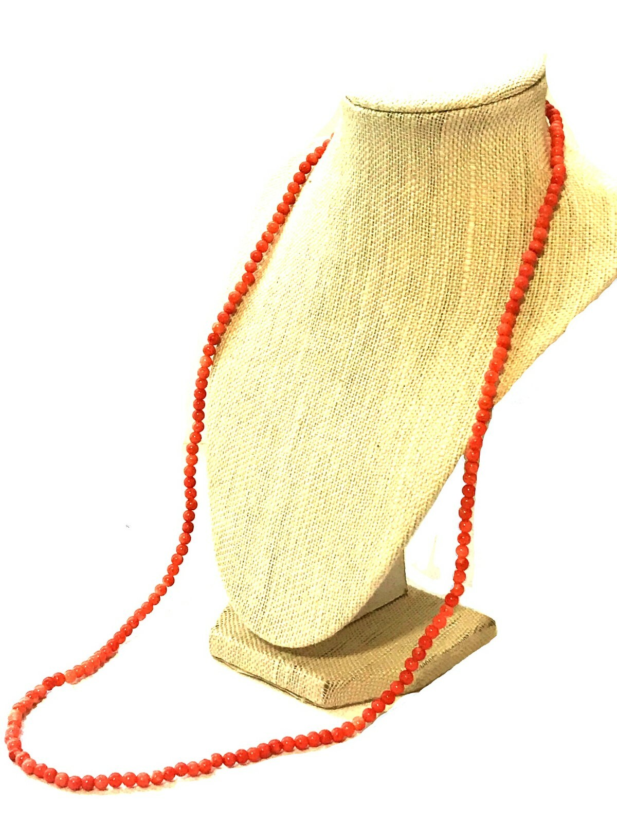 5mm Genuine Natural Pink Red Coral Beads Necklace in Silver Setting 78cm 29 gms