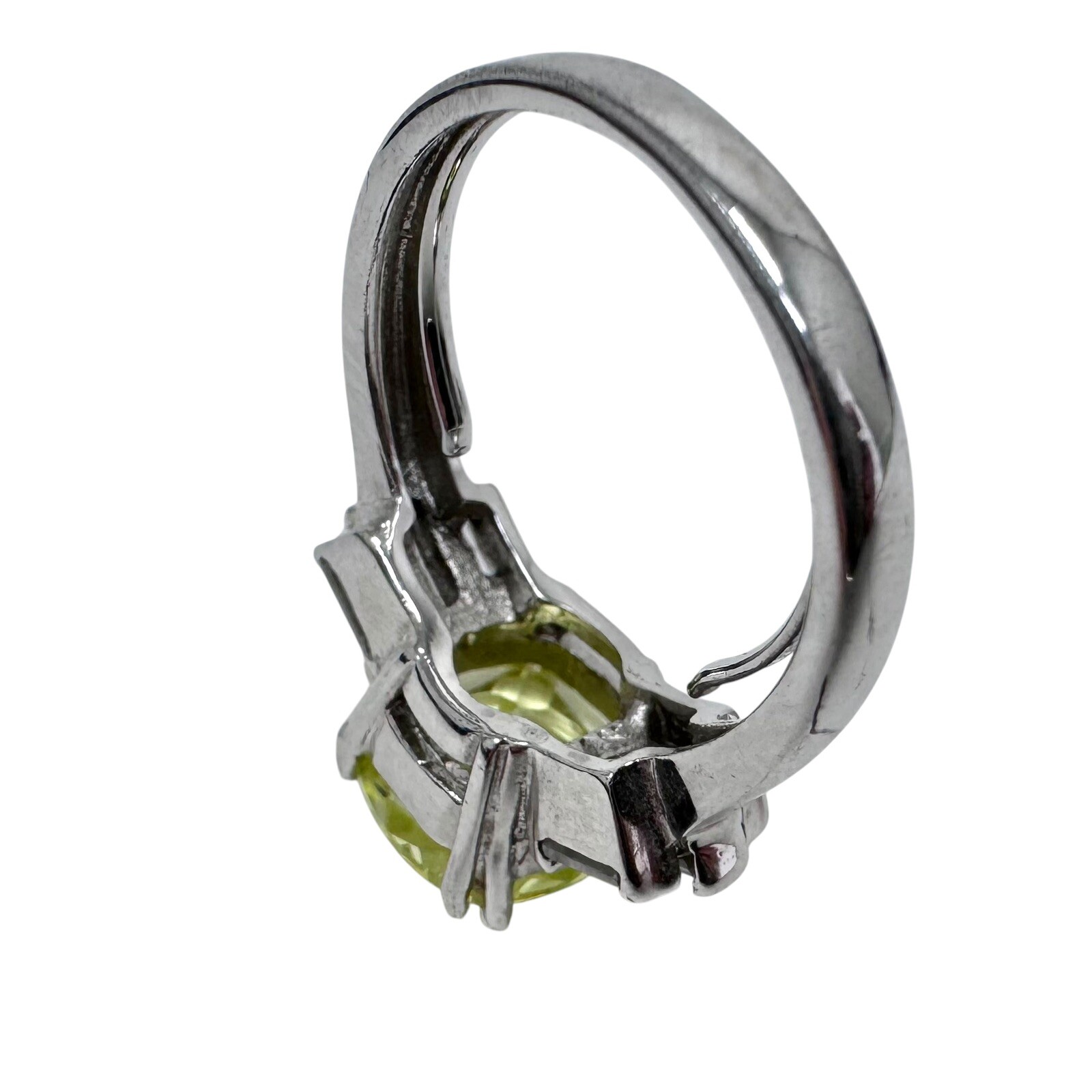 Vtg NV Nevada Silver Mine Silver Tone Green Cushion Cut Glass Cocktail Ring 8.5