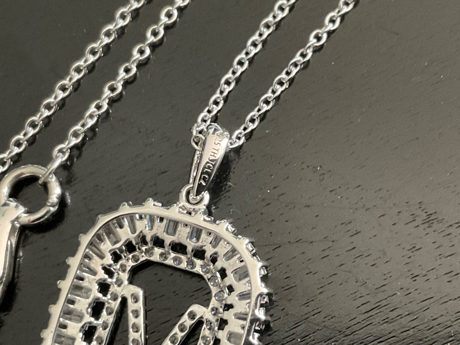 HSN JCL 925 Sterling Silver CZ “V” Initial Necklace with Orig Box Card Pouch