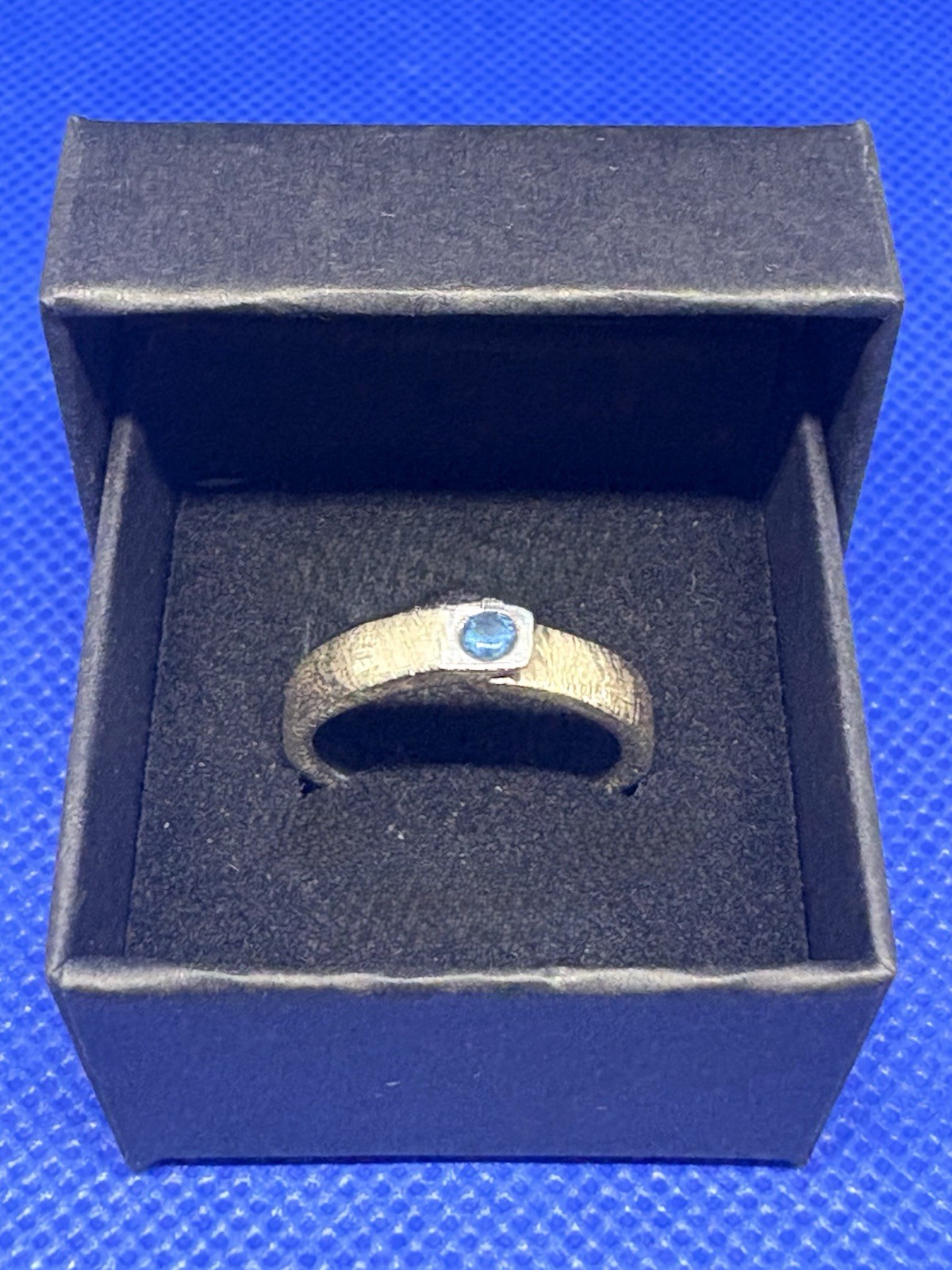 Y16 Brushed 925 Silver Ring size 7.5 Blue Sapphire Amazing 1970s Germany 4.77g