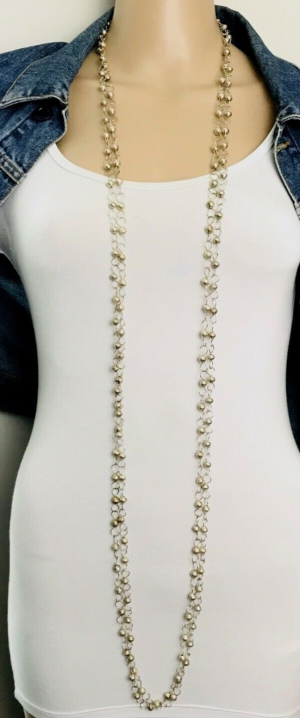 Set of Two Vintage Aluminum Ball Link Chain Layering Necklaces 60″