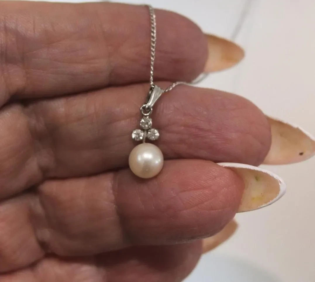 Vintage 12k White Gold Filled Cultured Pearl Topaz Pendant Earring Set See Video