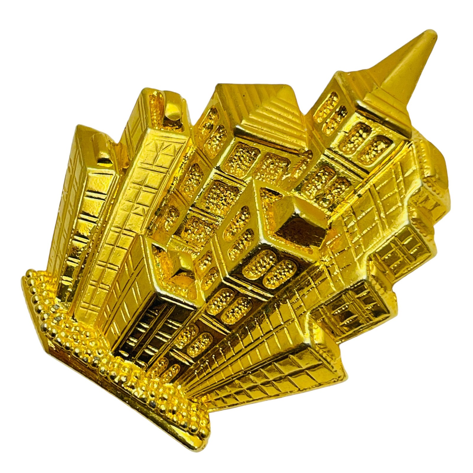 Vintage PARK LANE signed gold tone city buildings designer brooch