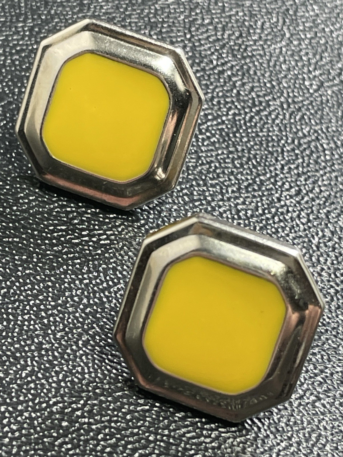 Vintage Yellow Resin Silver Tone Metal Earrings