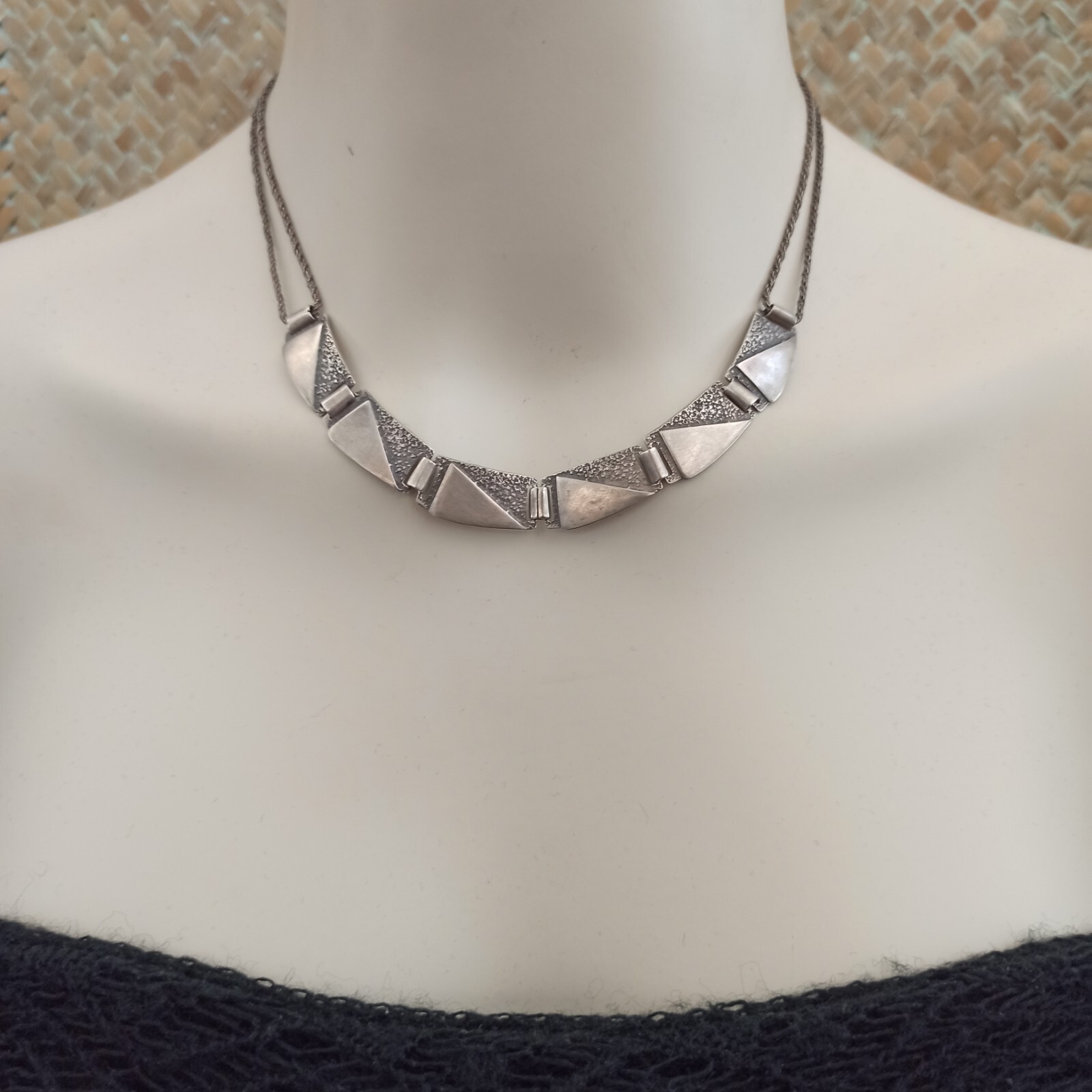 Vintage Silver Necklace Modernist Geometric Articulated Links Cleopatra Inspired