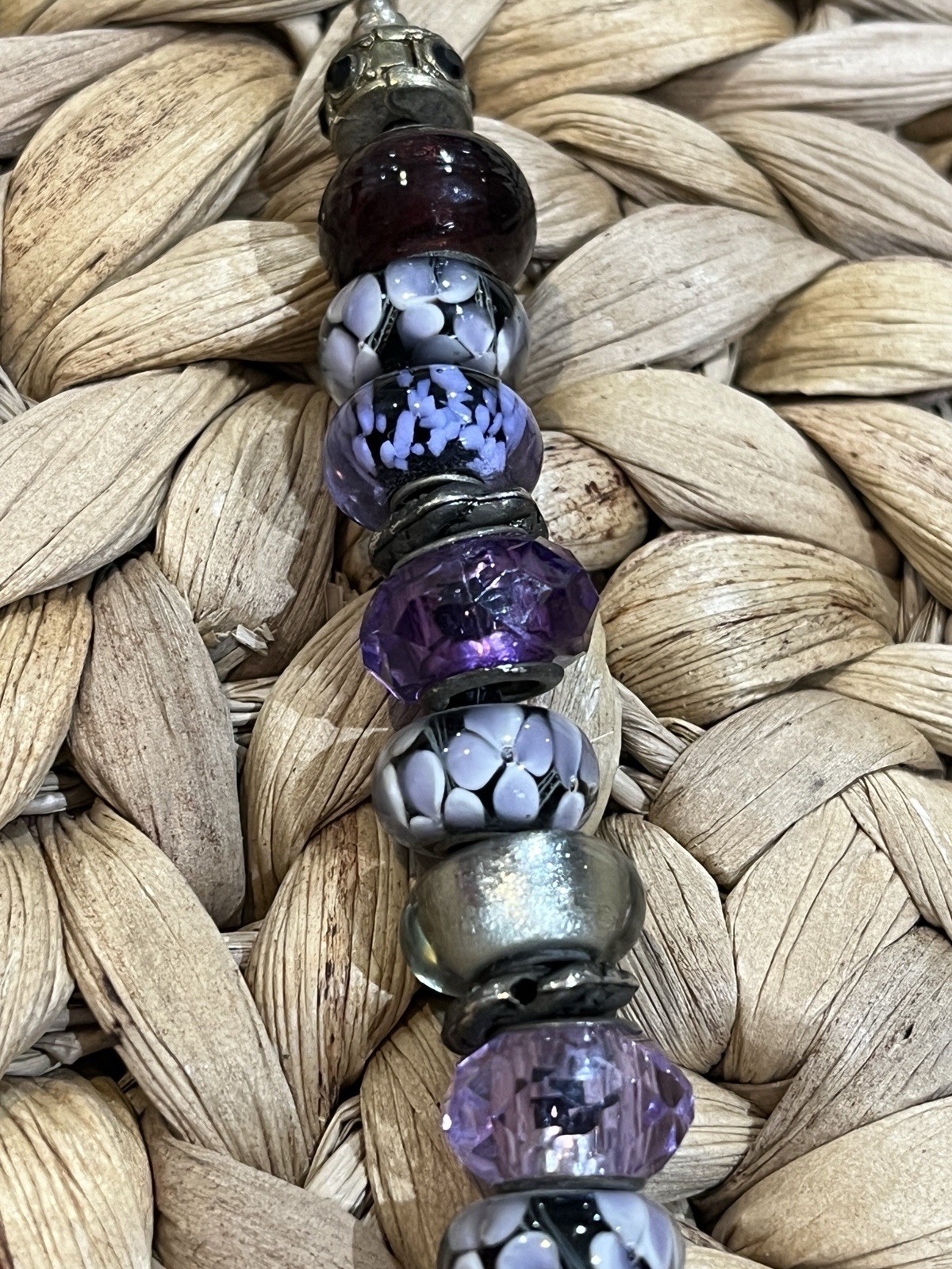 VTG Lampwork Art Glass Faceted Crystal Beaded Purple Beads Rare Artisan Foil